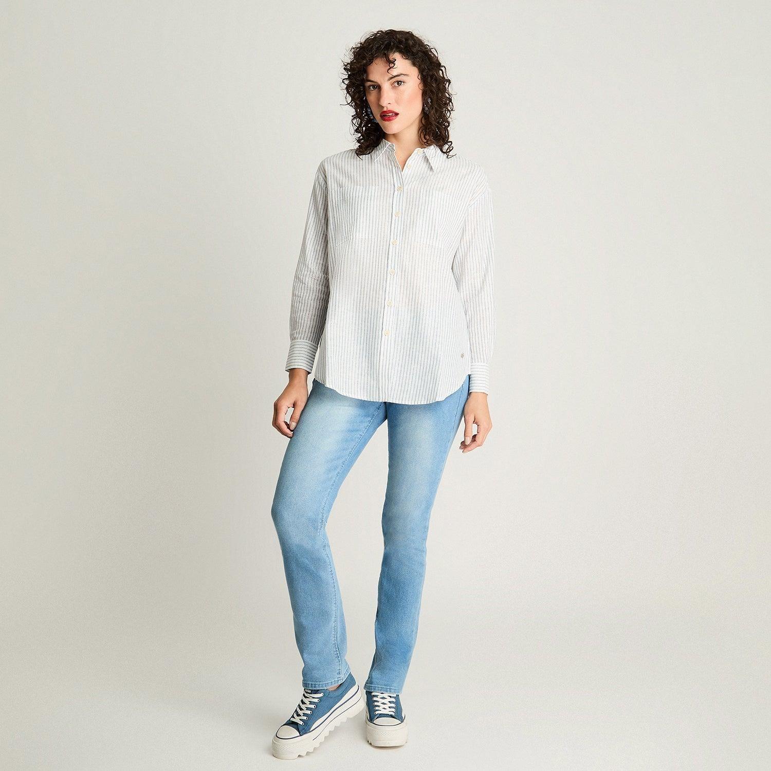 Blusa Manga Larga Rayada Con Lurex Celeste-3