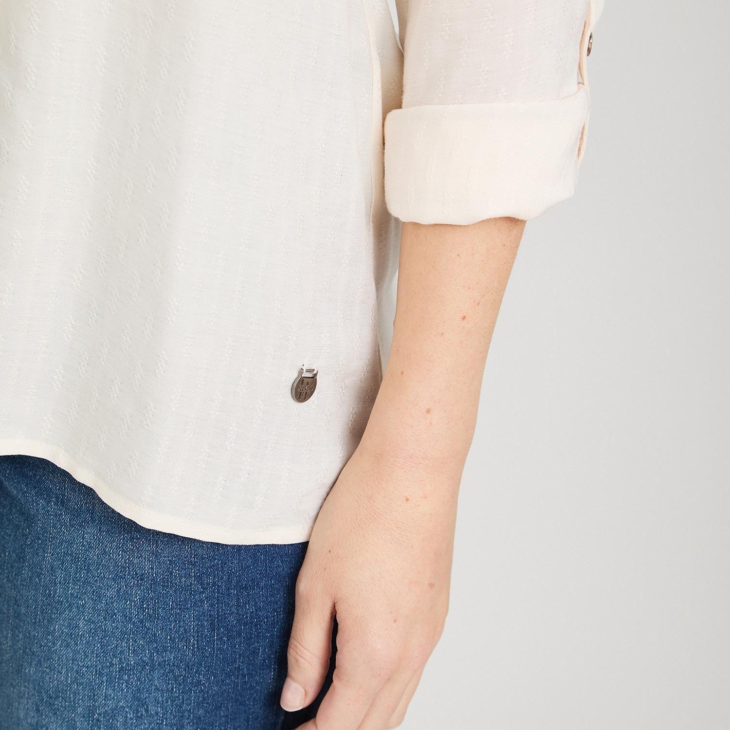 Blusa Escote Mao Manga Roll Up con Textura Beige-2