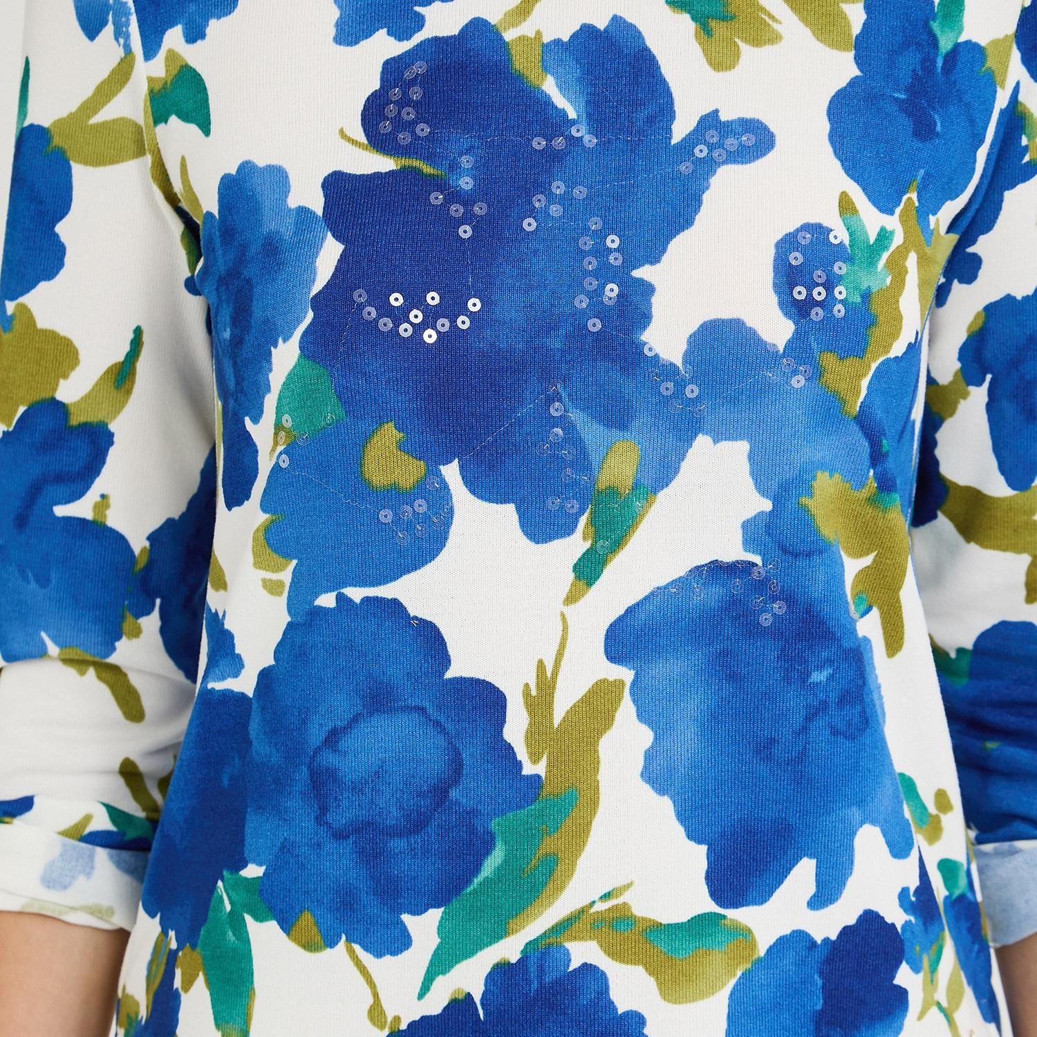 Polera Lanilla Estampada con Aplicación de Lentejuelas Azul-2
