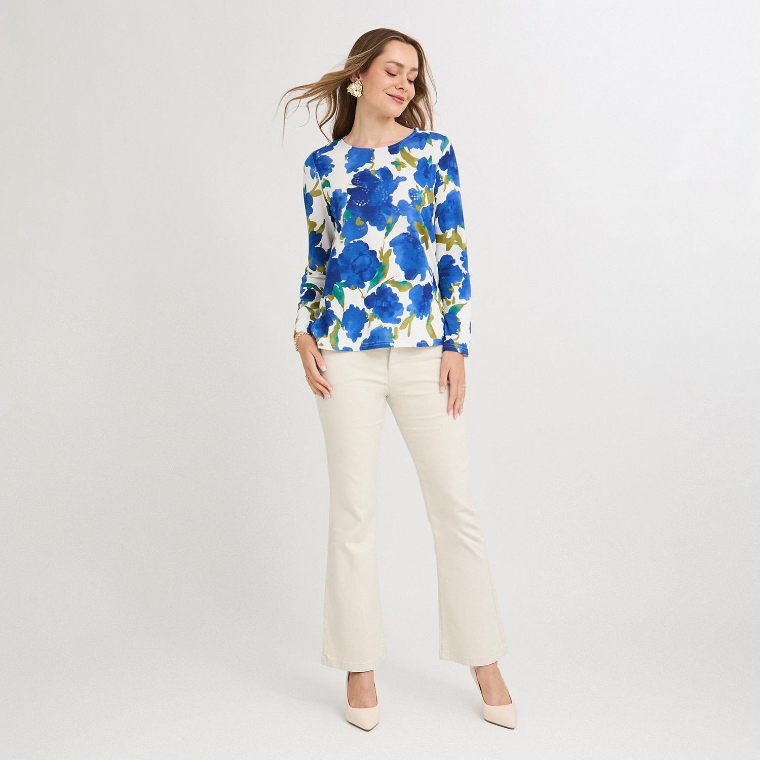 Polera Lanilla Estampada con Aplicación de Lentejuelas Azul-3