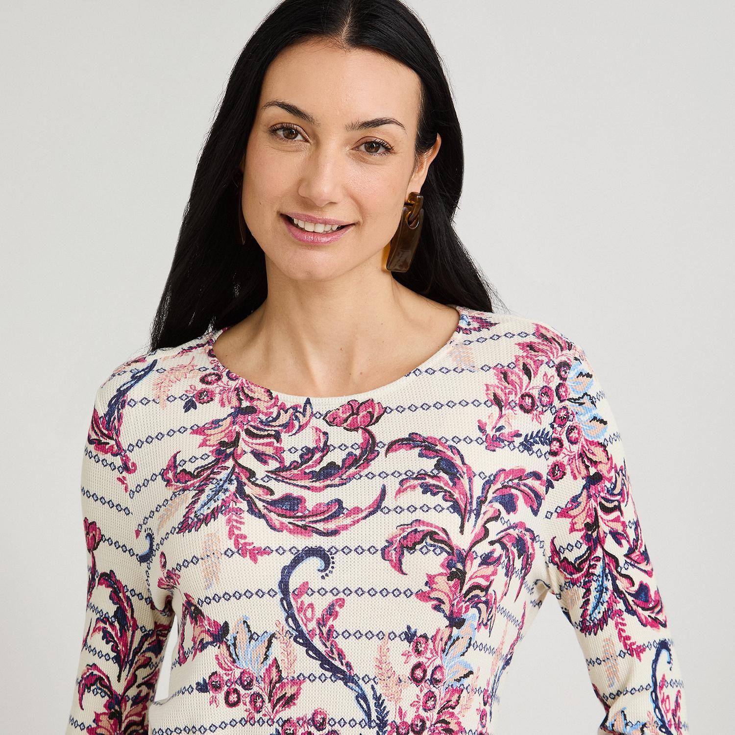 Polera Manga Larga Estampado Localizado Beige-2