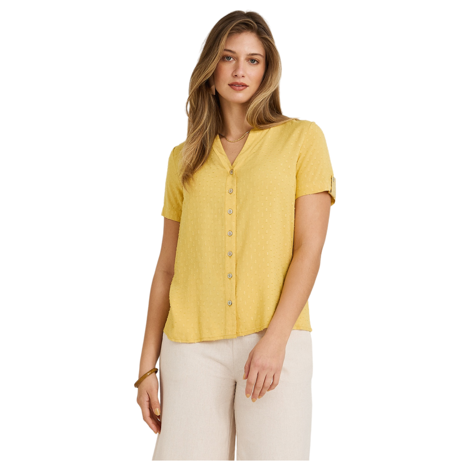 Blusa Manga Corta Plumeti Mostaza-0