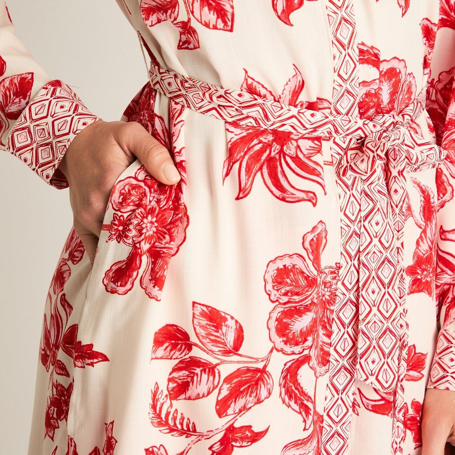 Blusa Roja Estampado Floral con Lazo-2