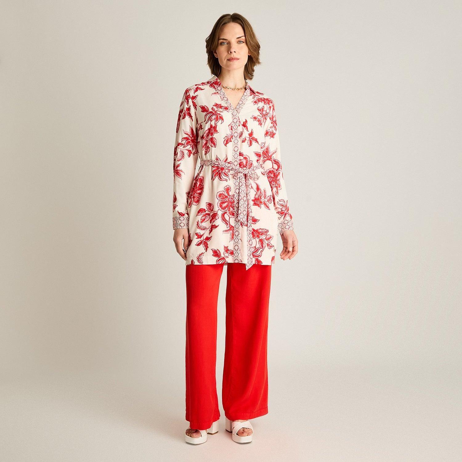 Blusa Roja Estampado Floral con Lazo-3