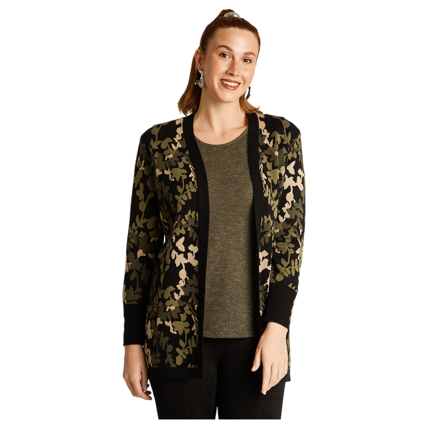 Tapado Verde con Estampado Floral Jacquard en Tejido-0