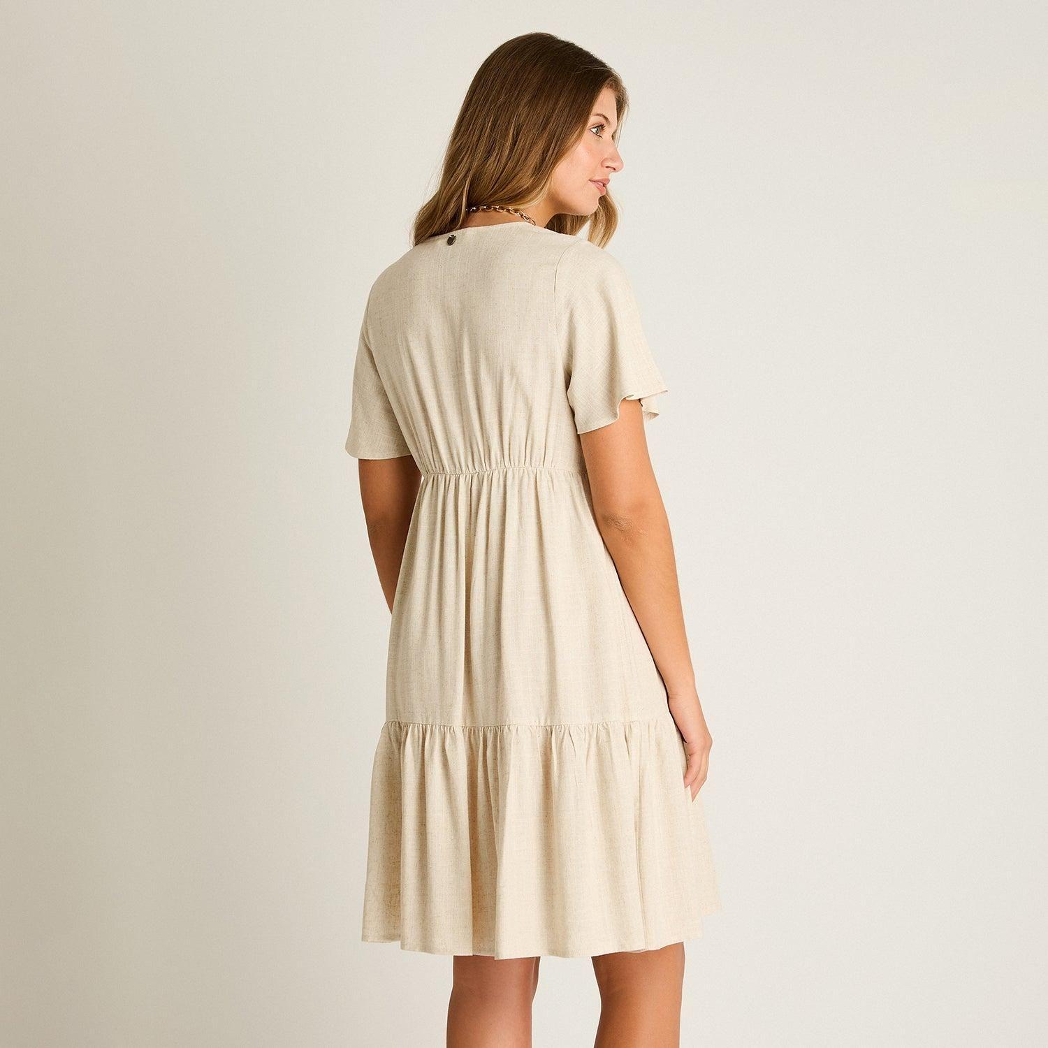Vestido Corto Beige No Elasticado Sin Forro Calce Holgado-1
