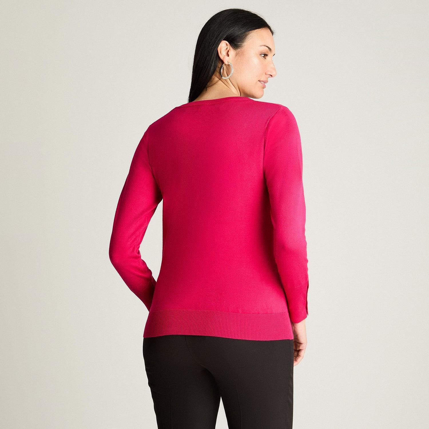 Sweater Manga Larga  Escote V Magenta-1