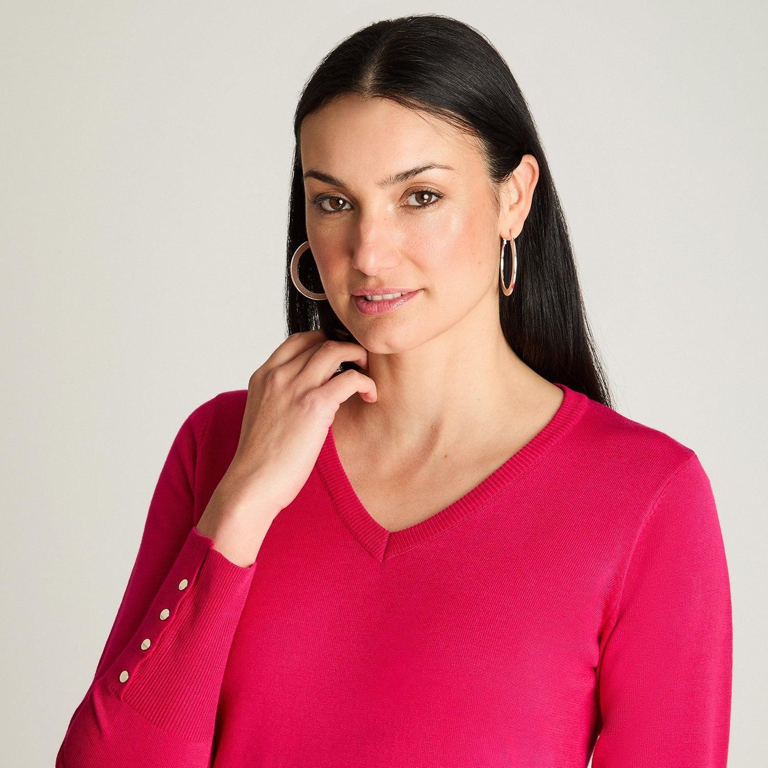 Sweater Manga Larga  Escote V Magenta-2