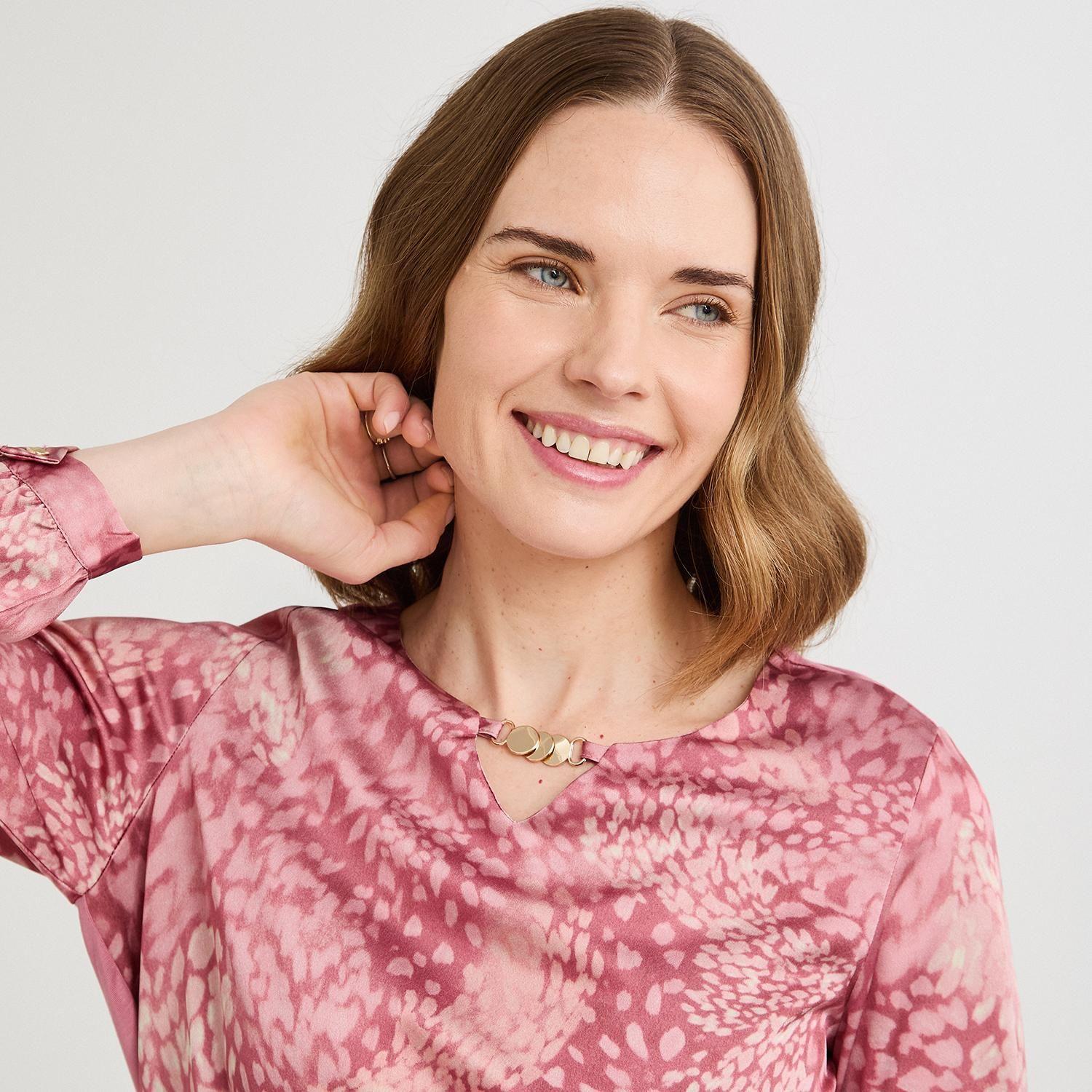 Polera Mix Fabric Print Frontal Rosado-2