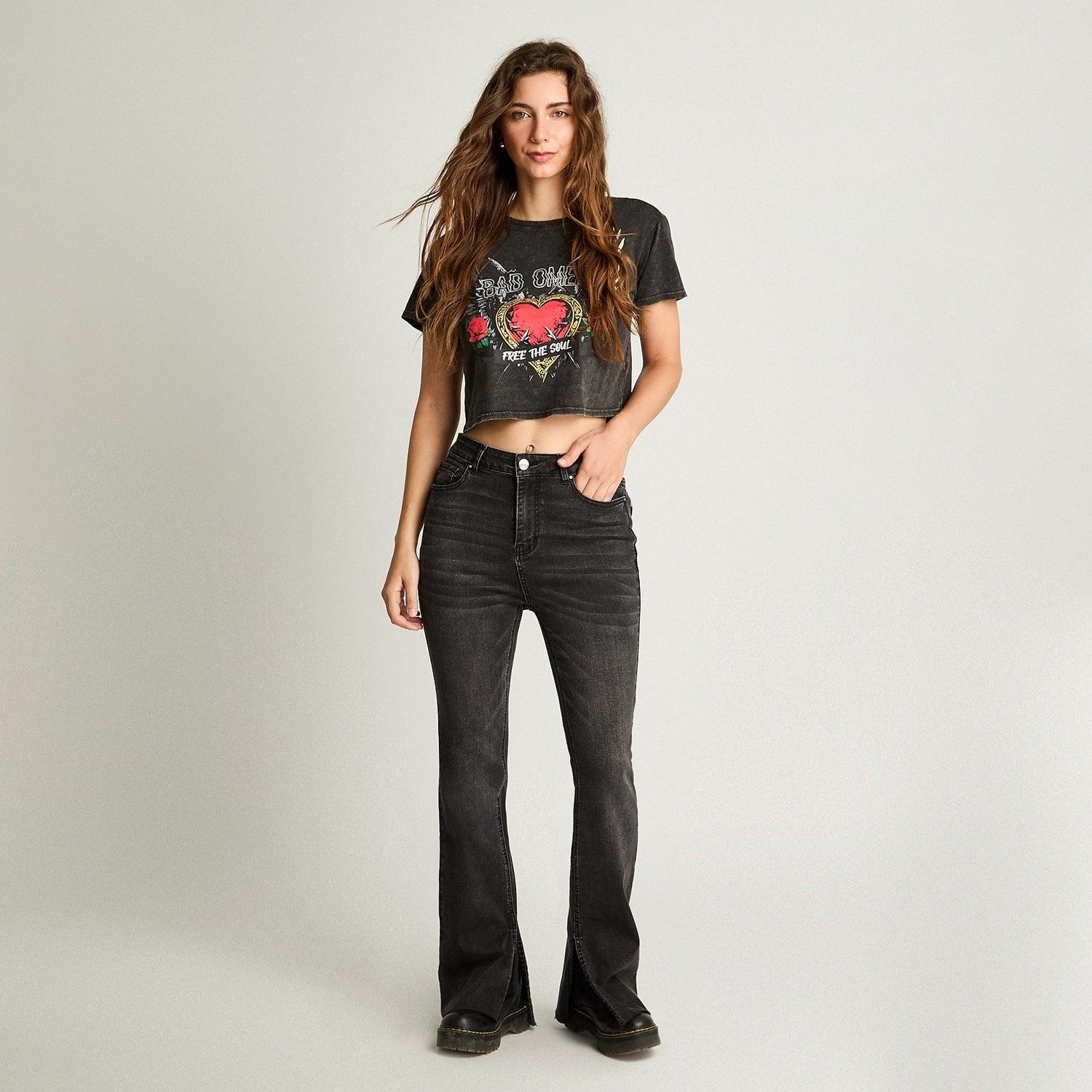 Jeans Flare Desgastado Negro-3