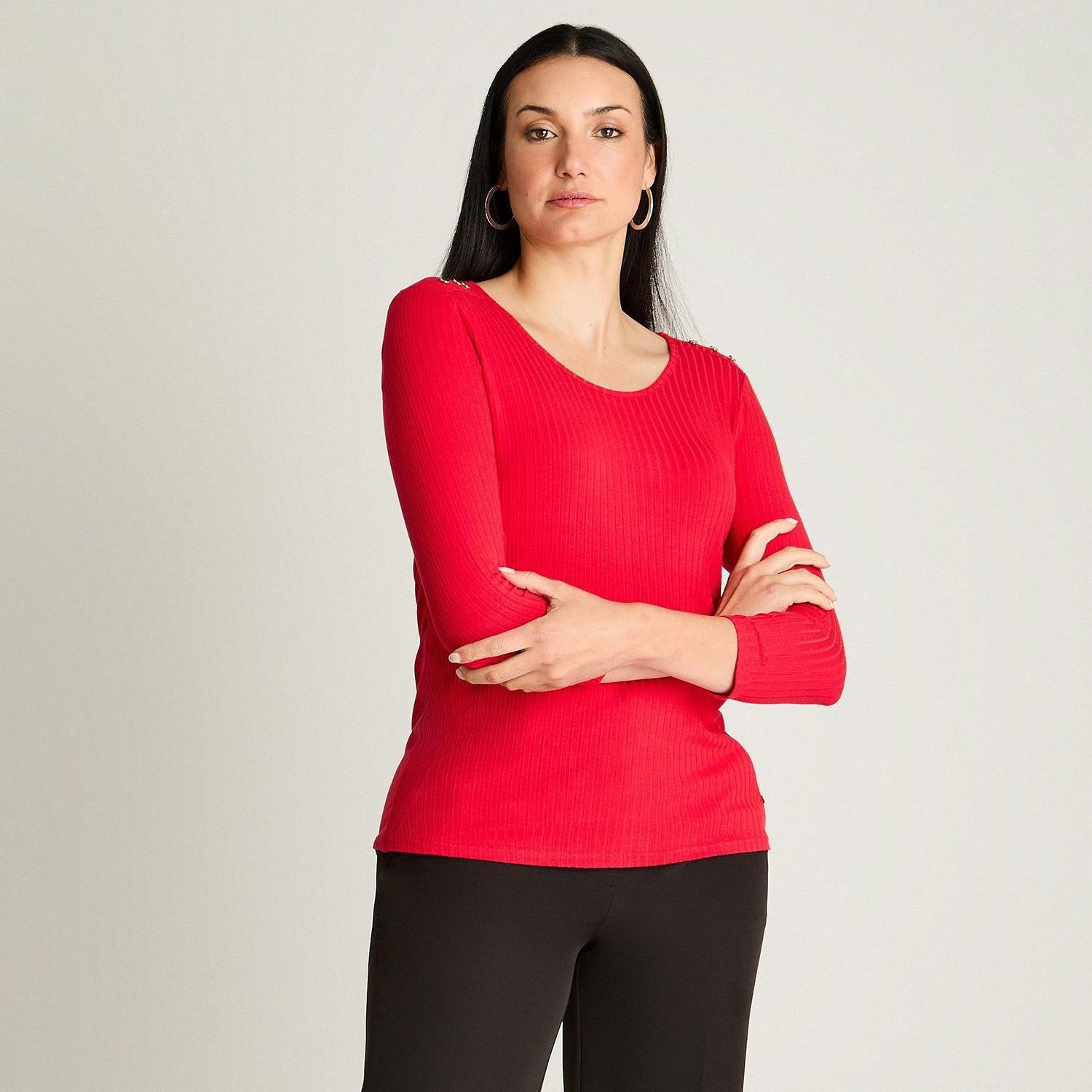 Polera Manga 3/4 Con Botones En Hombro Rojo-0