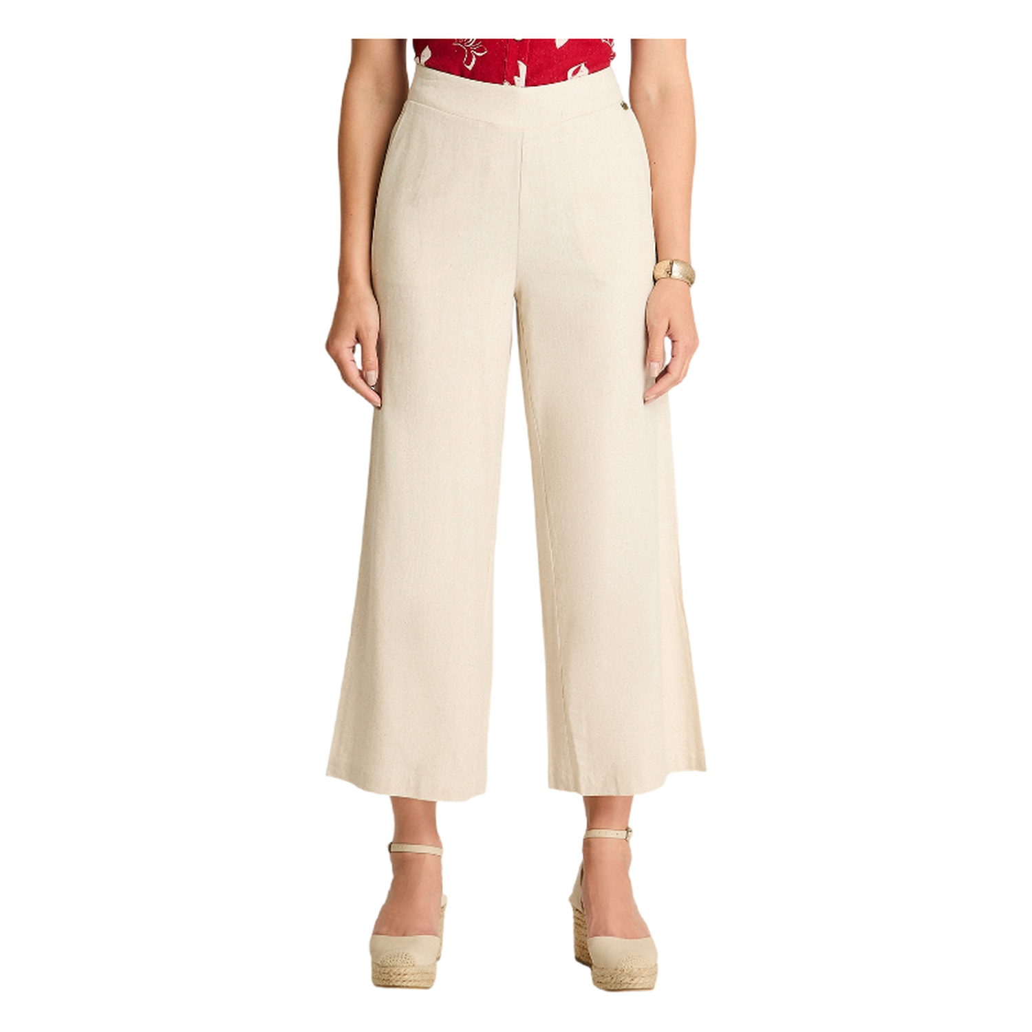 Pantalón Palazzo Medio Elástico Beige-0