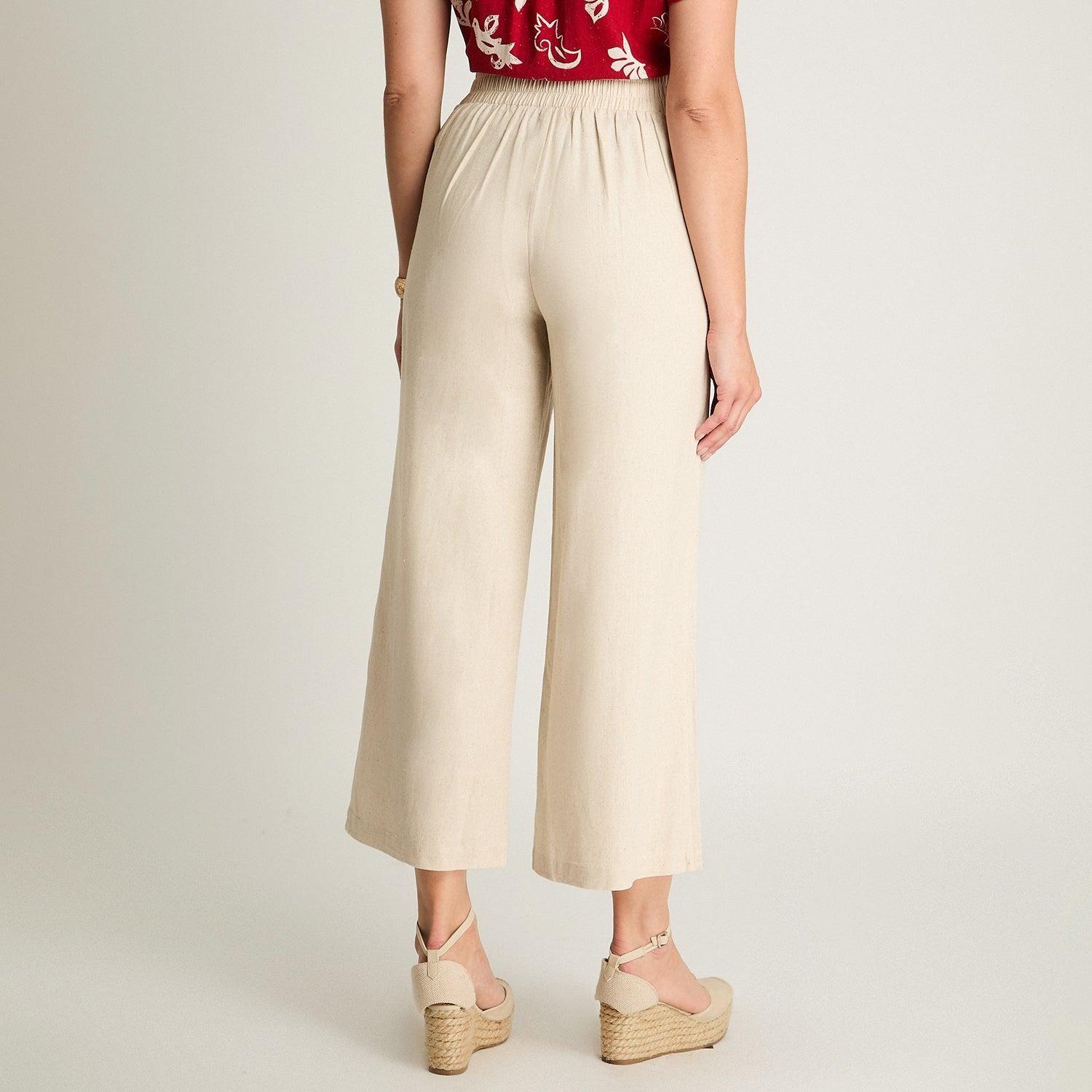 Pantalón Palazzo Medio Elástico Beige-1