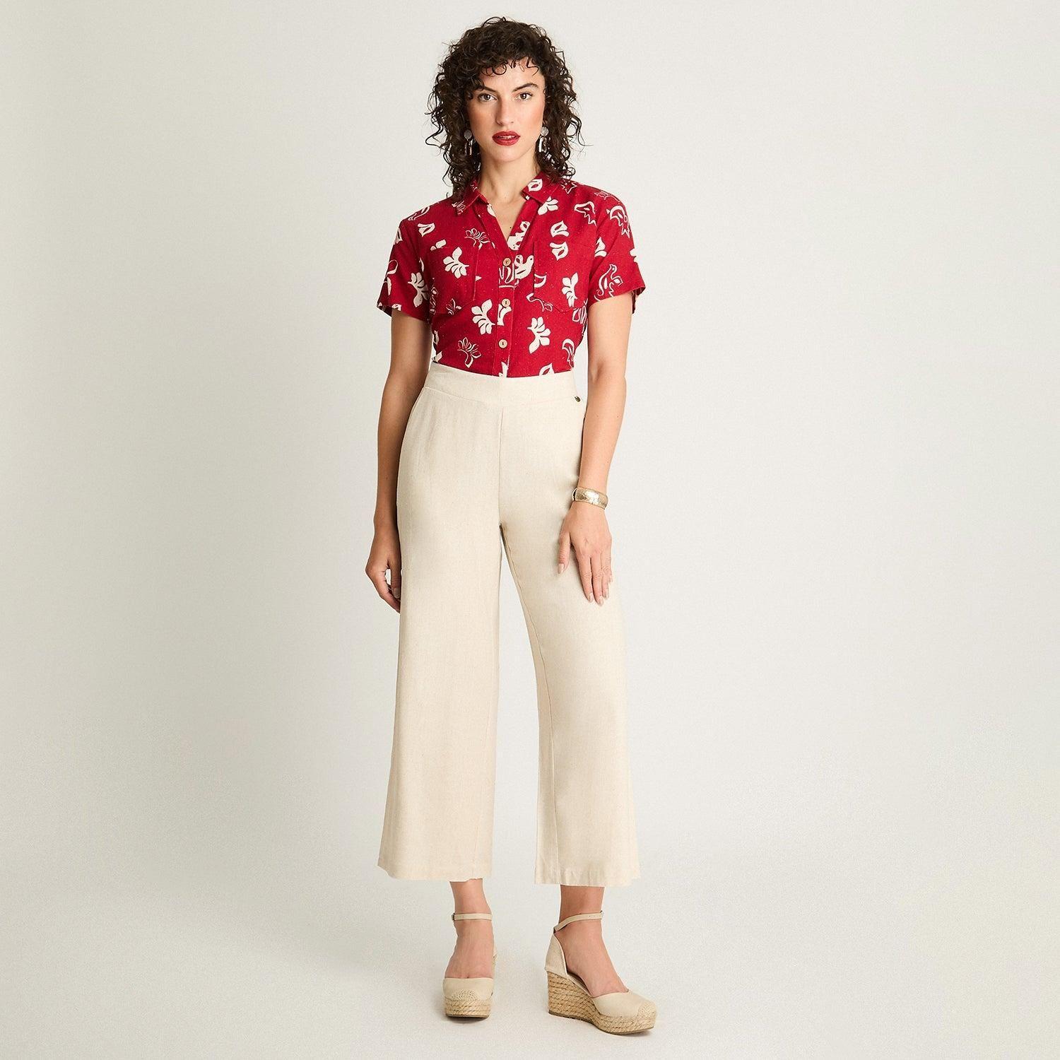 Pantalón Palazzo Medio Elástico Beige-3