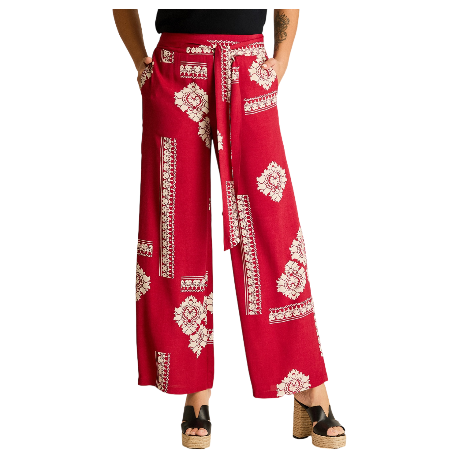 Pantalon Sport Fucsia Palazzo No Elasticado Calce Normal-0
