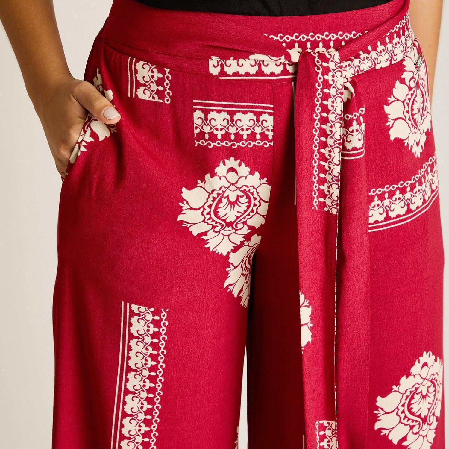 Pantalon Sport Fucsia Palazzo No Elasticado Calce Normal-2