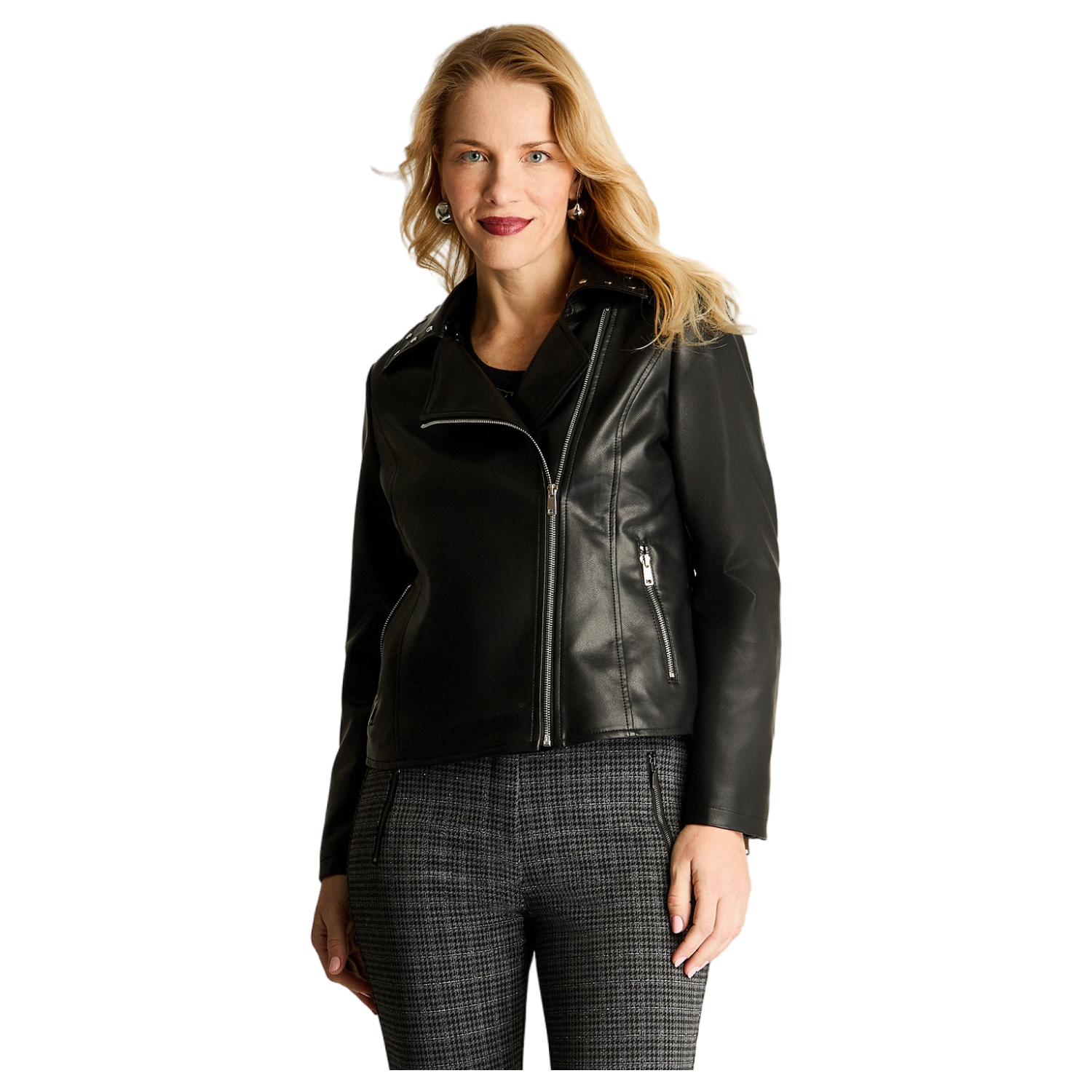 Chaqueta Biker De Ecocuero Con Tachas Negro-0