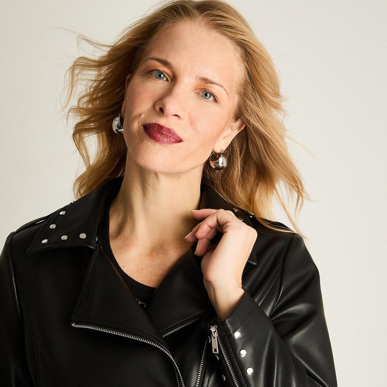 Chaqueta Biker De Ecocuero Con Tachas Negro-2