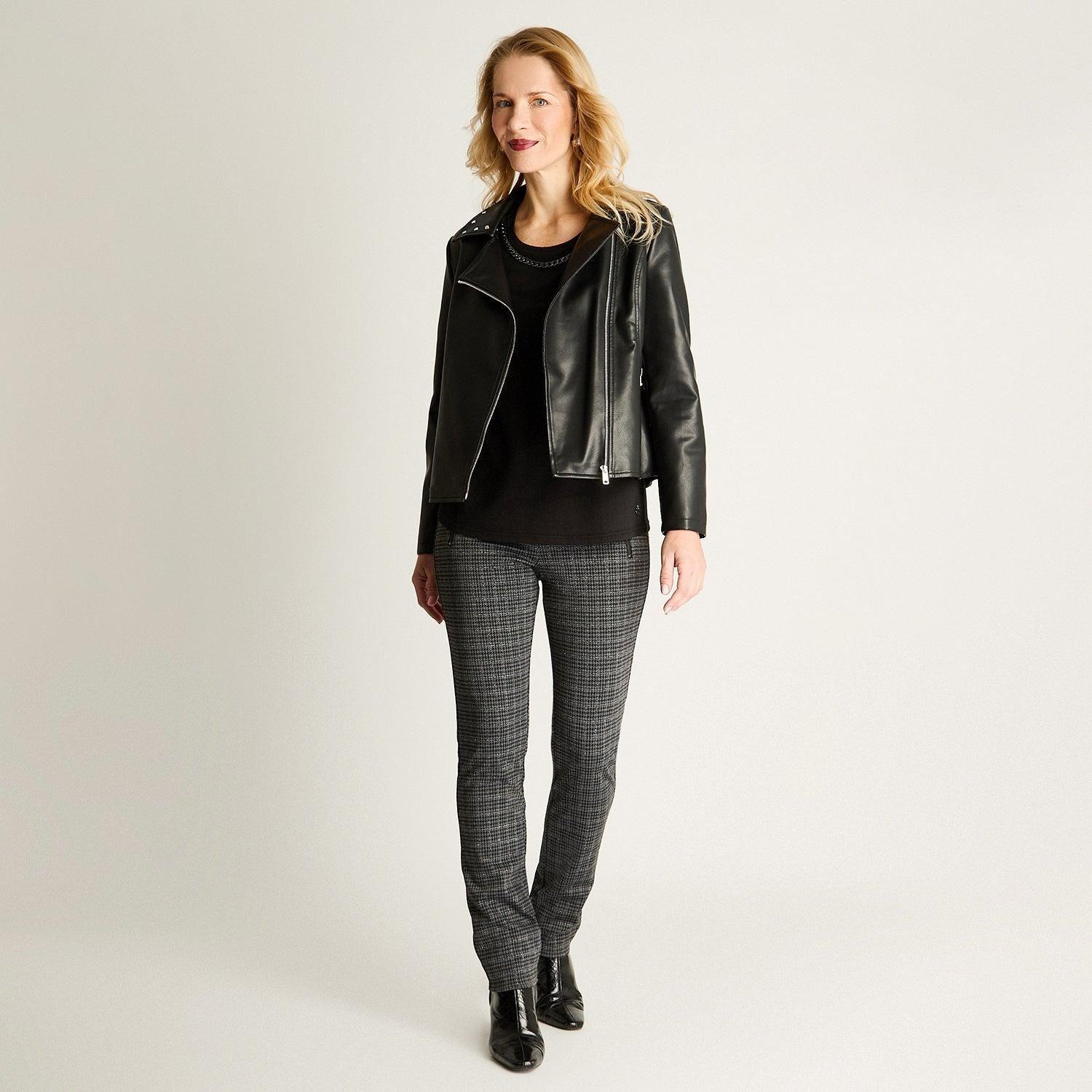 Chaqueta Biker De Ecocuero Con Tachas Negro-3