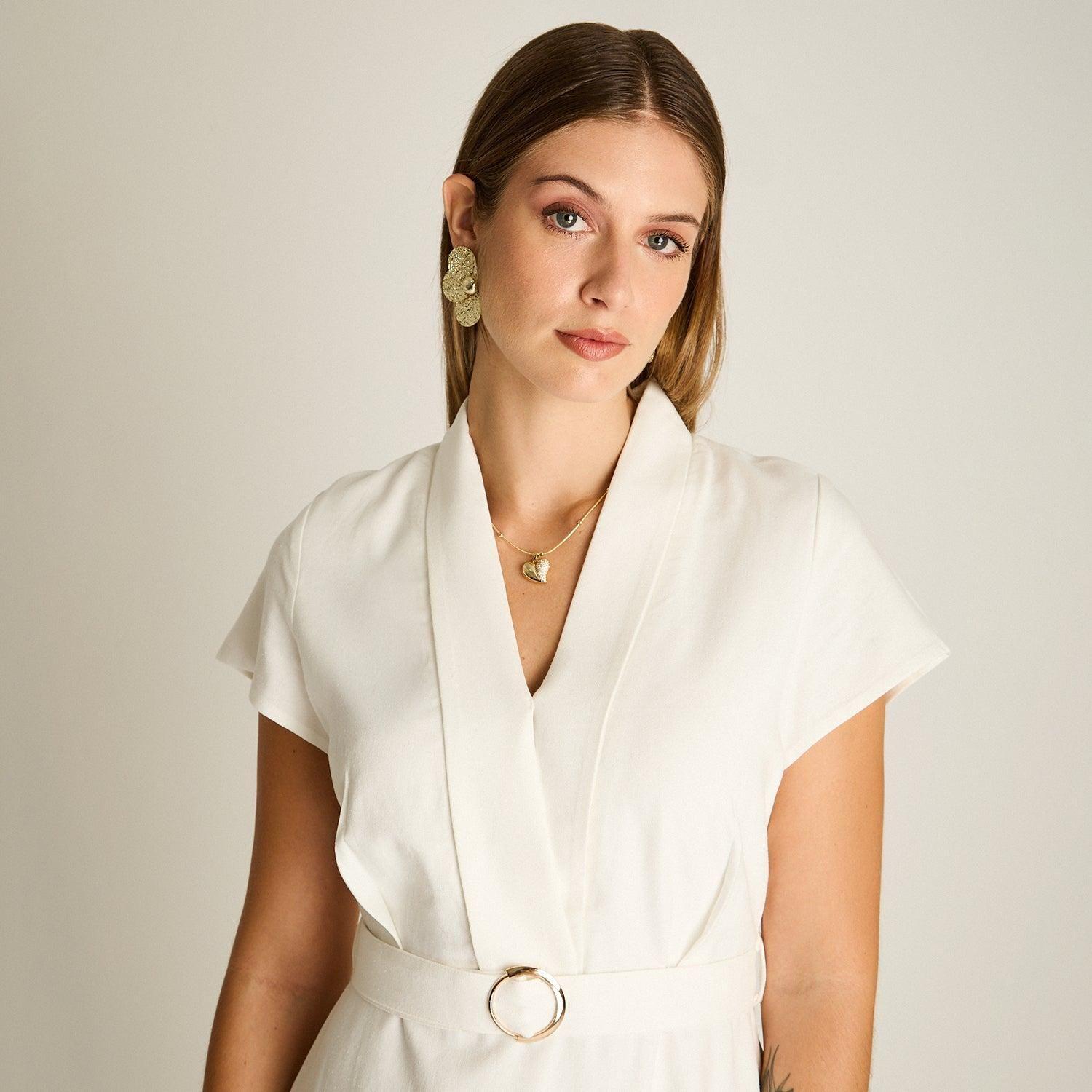 Vestido Midi Crudo con Bordado y Cinturón-2