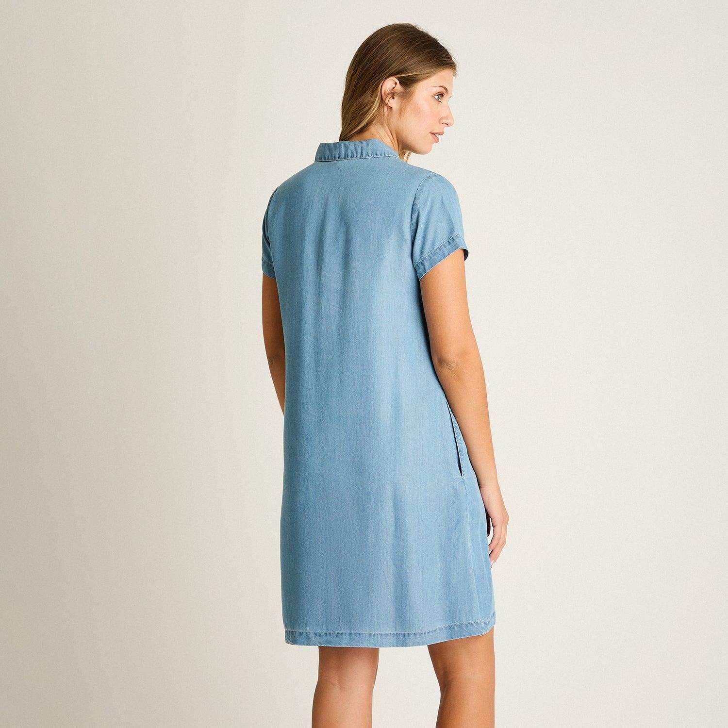 Vestido Corto Celeste No Elasticado Sin Forro Calce Holgado-1