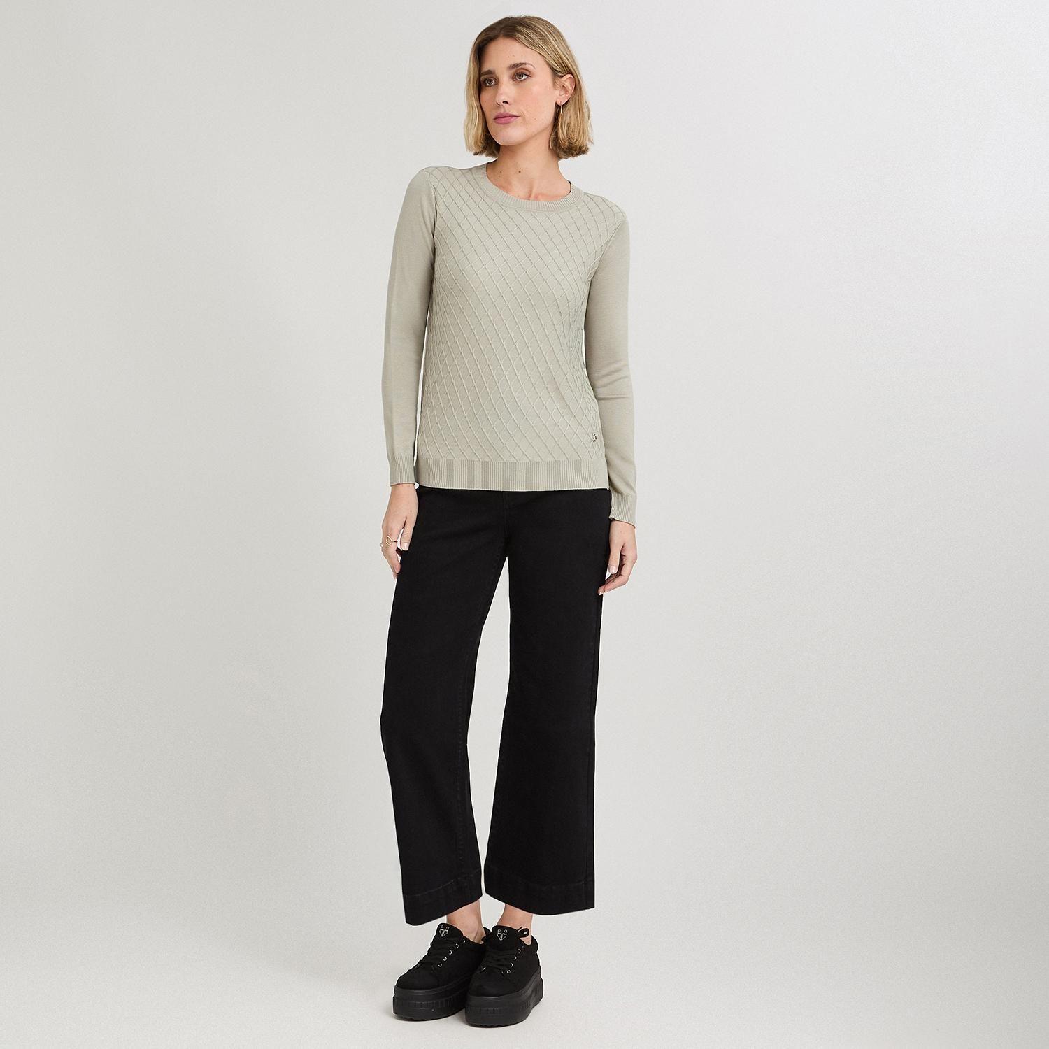 Sweater Escote Redondo con Diseño en Delantero Verde-3