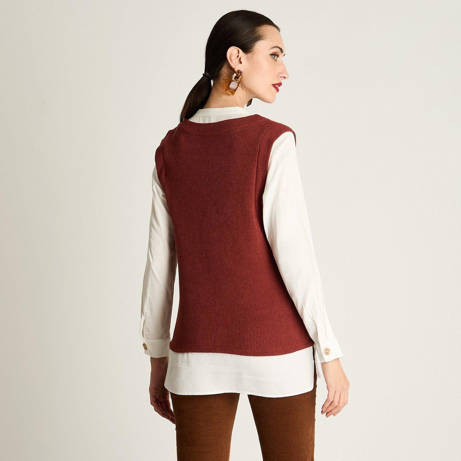 Blusa Manga Larga Con Chaleco De Lanilla Terracota-1