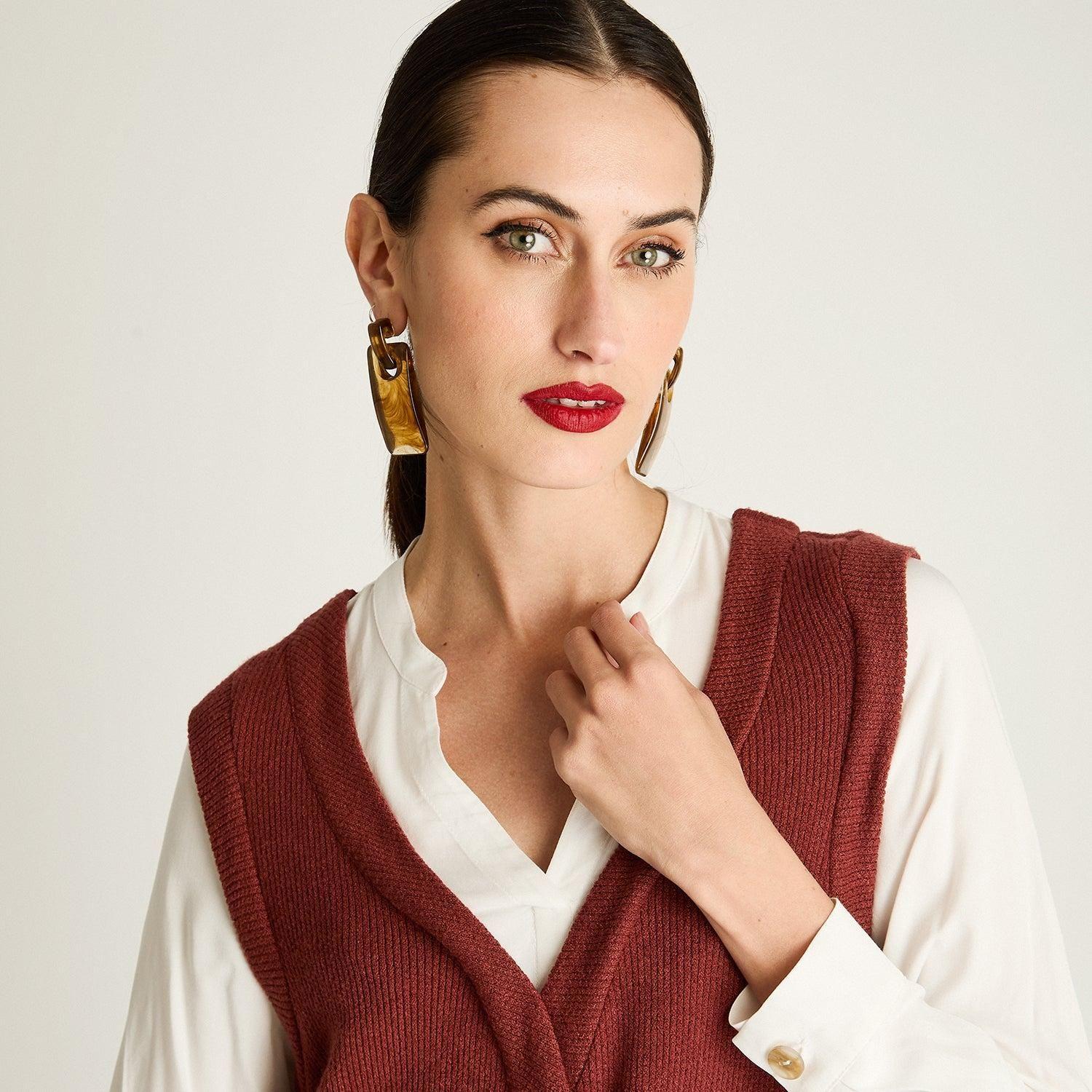 Blusa Manga Larga Con Chaleco De Lanilla Terracota-2