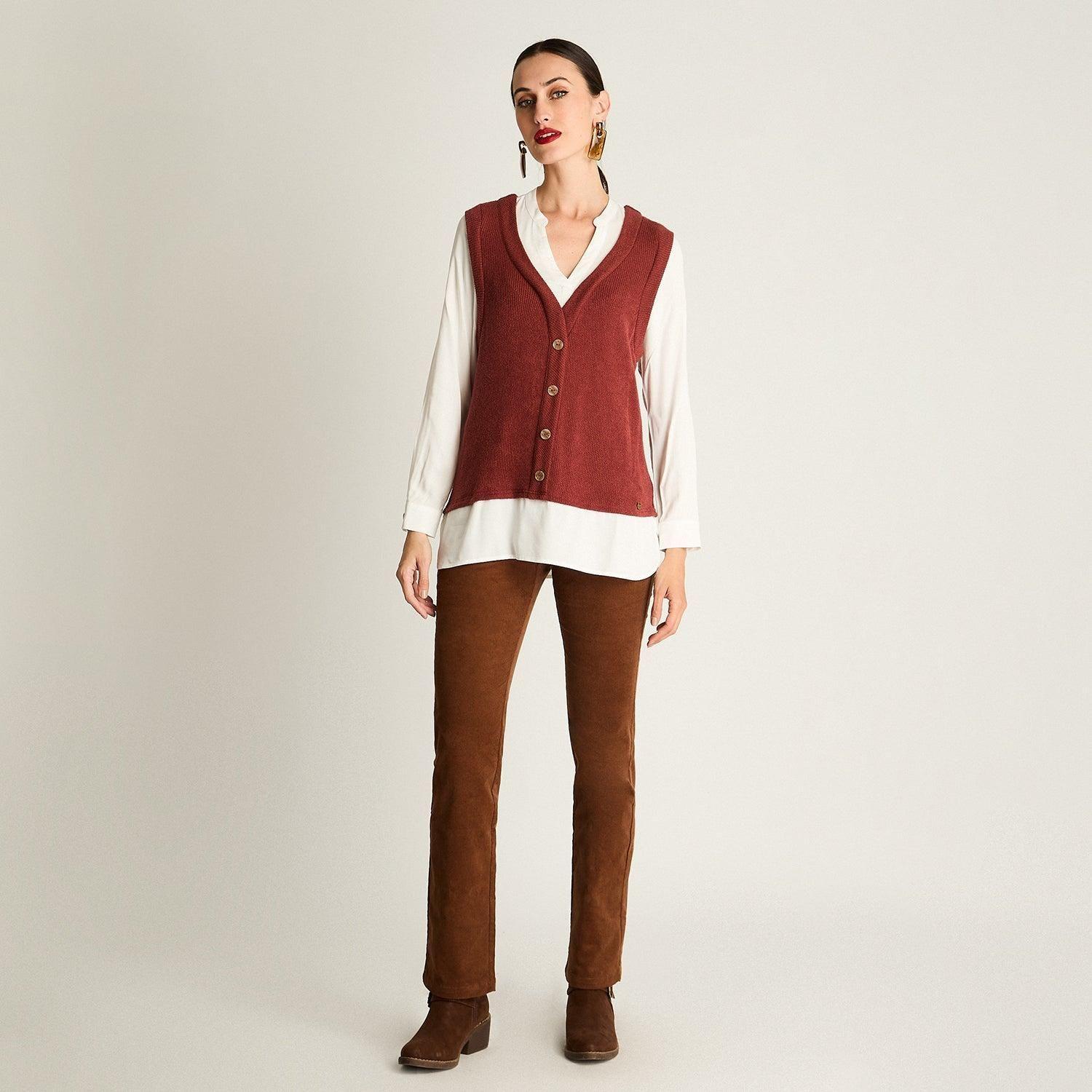 Blusa Manga Larga Con Chaleco De Lanilla Terracota-3