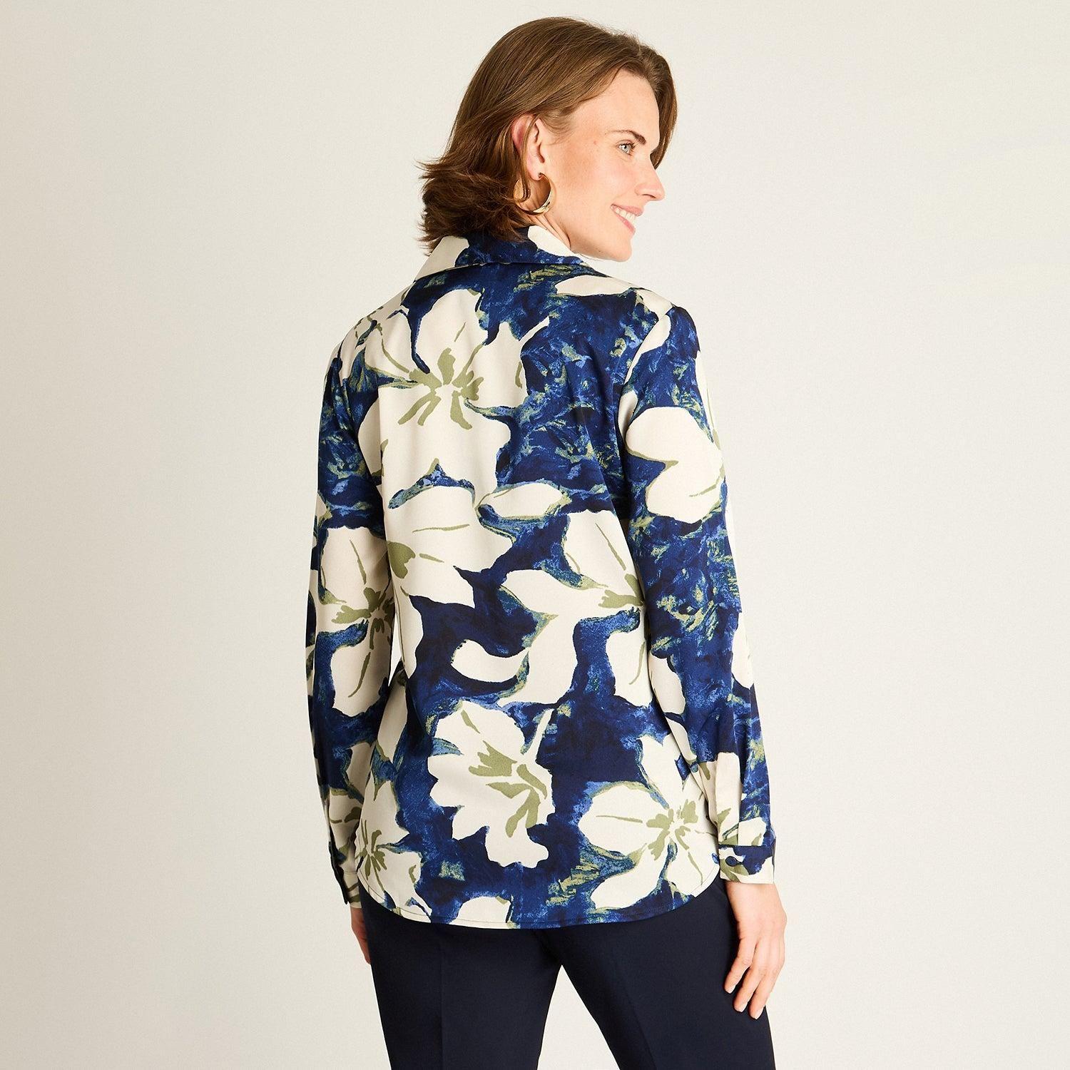 Blusa Azul Estampada con Caída Fluida-1