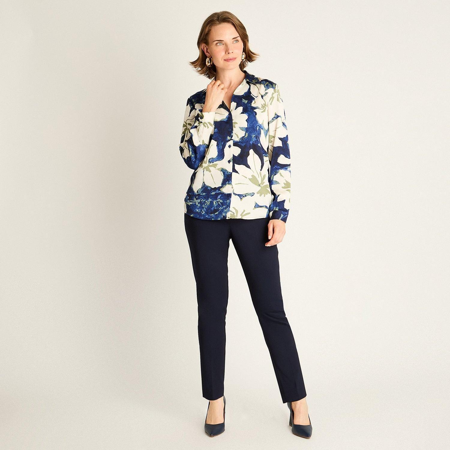 Blusa Azul Estampada con Caída Fluida-3