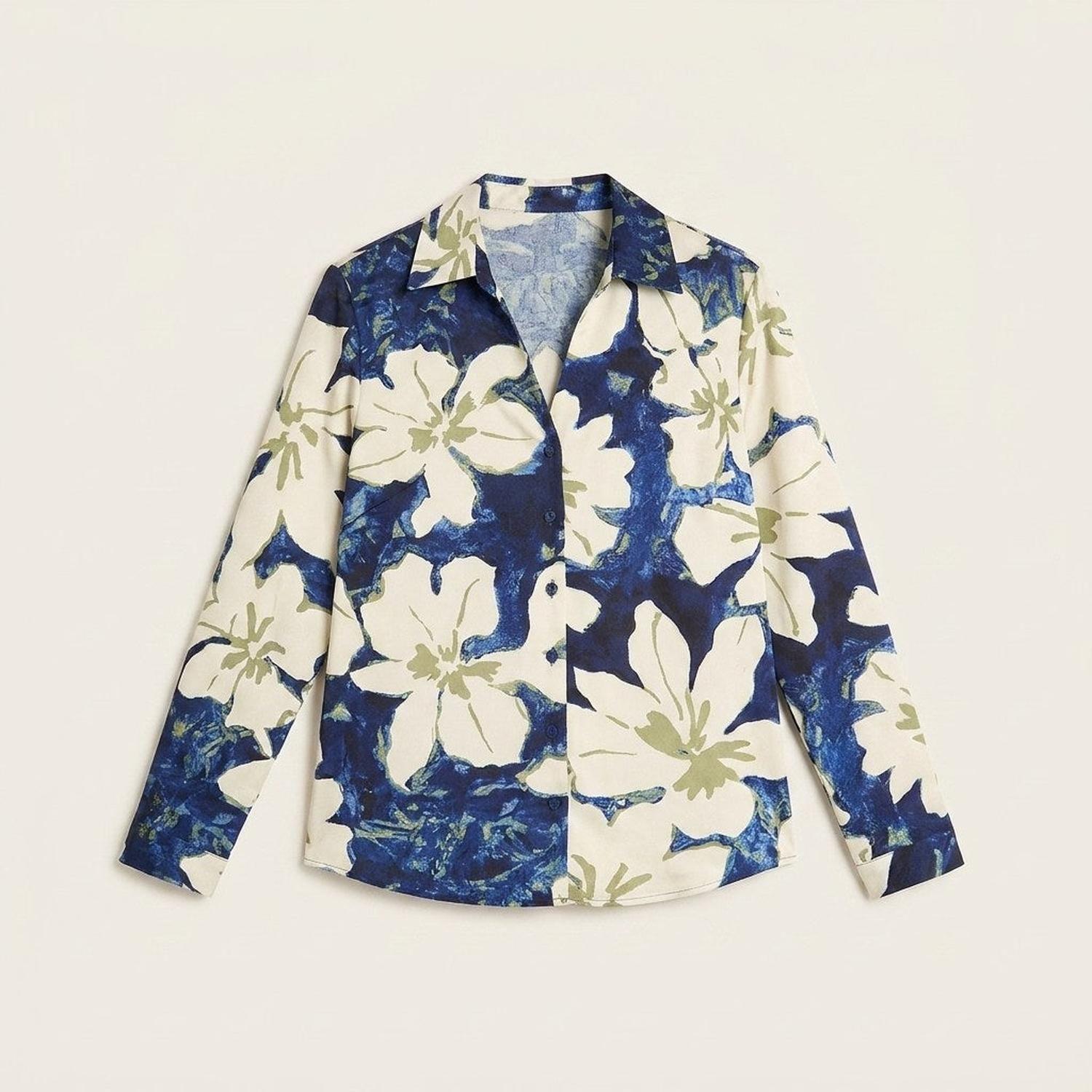 Blusa Azul Estampada con Caída Fluida-4