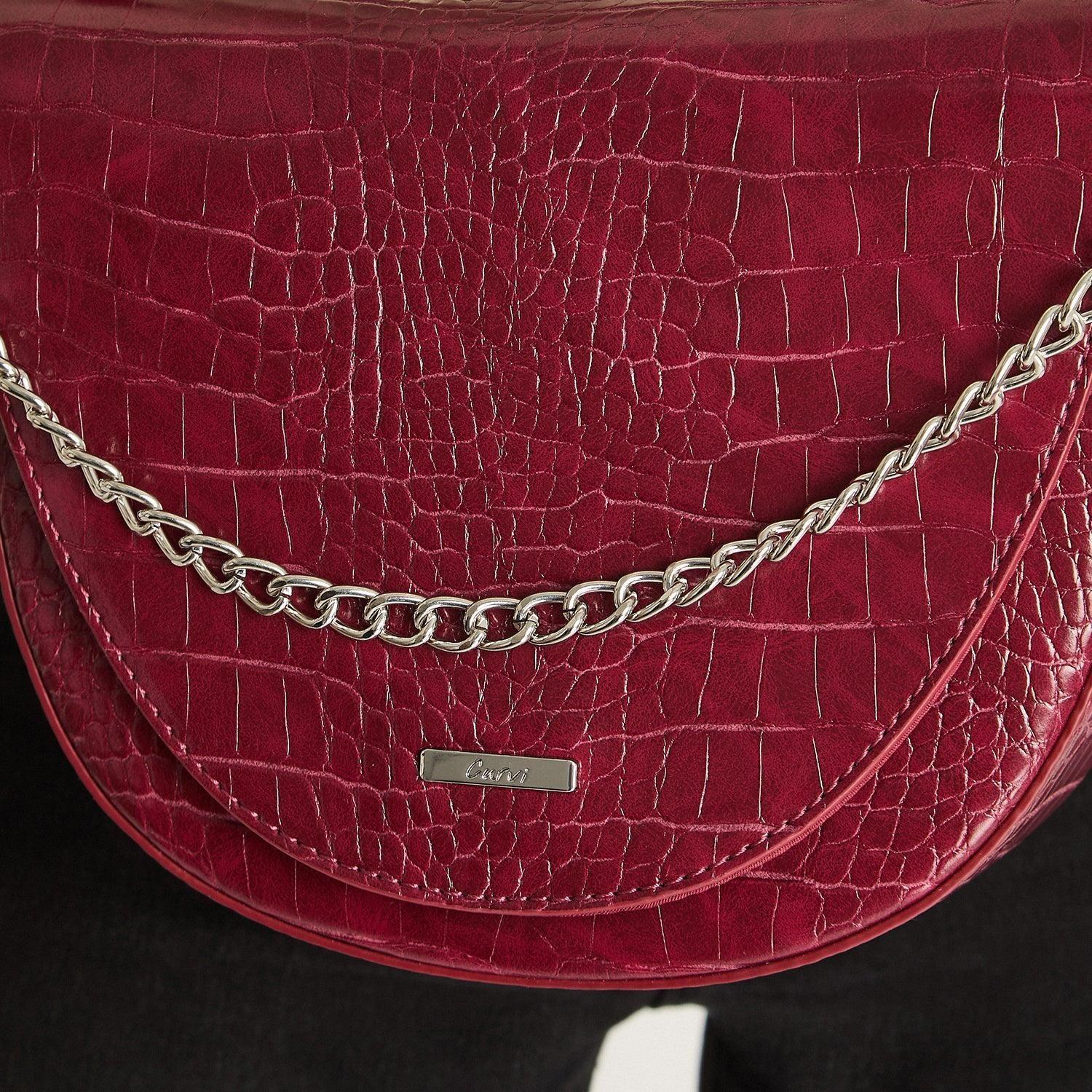 Cartera Rigida Texrurizada Con Strap Burdeo-2