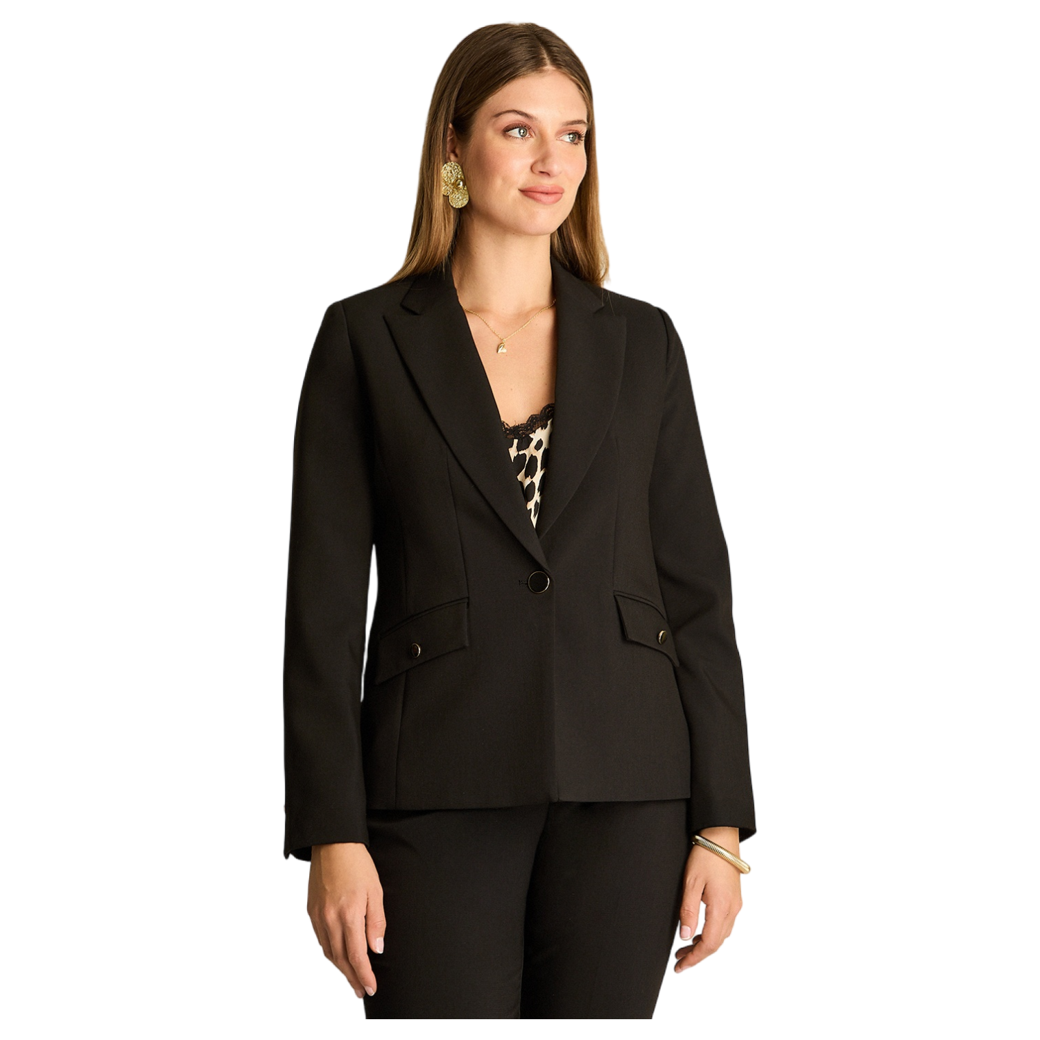 Blazer Negro Entallado de Un Botón con Dos Bolsillos-0