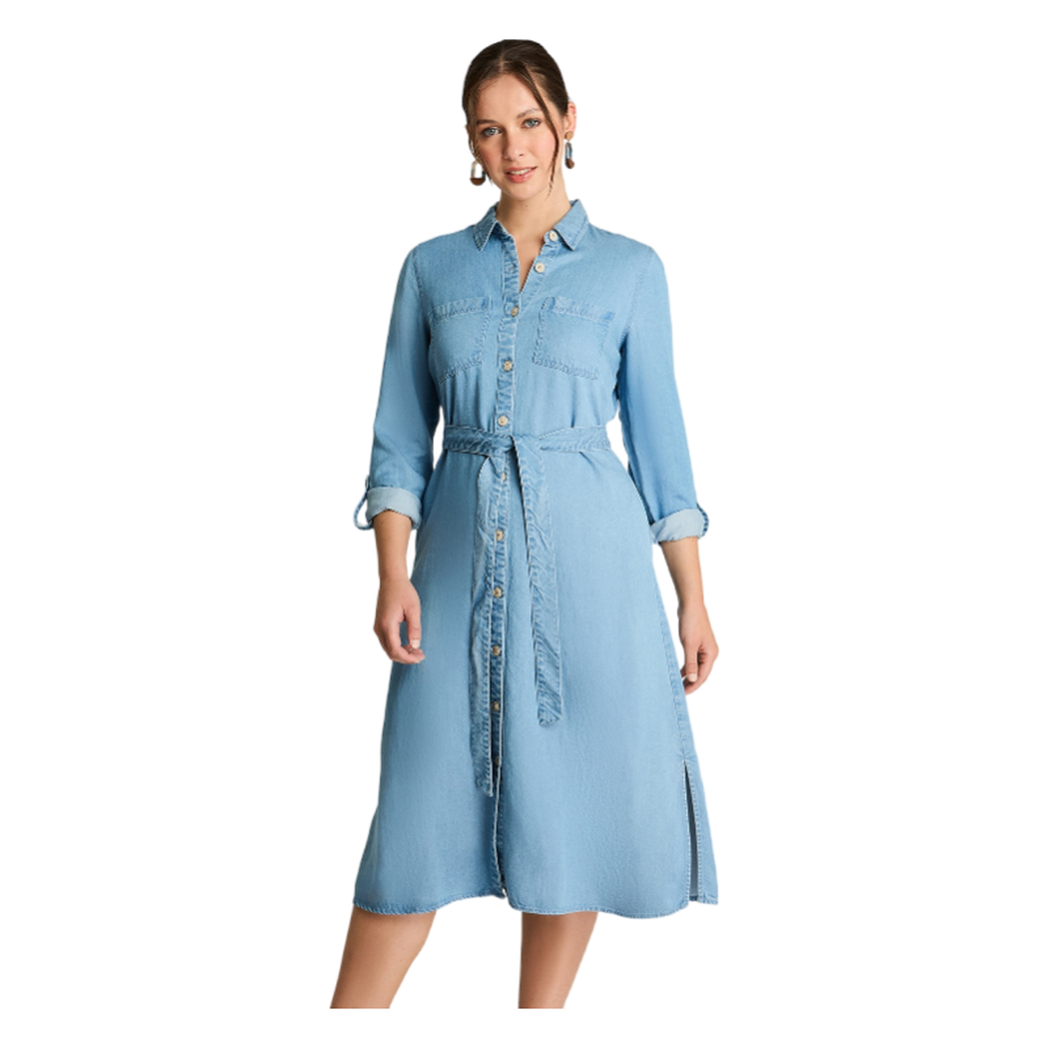 Vestido Manga Larga Lyocell Camisero Celeste-0