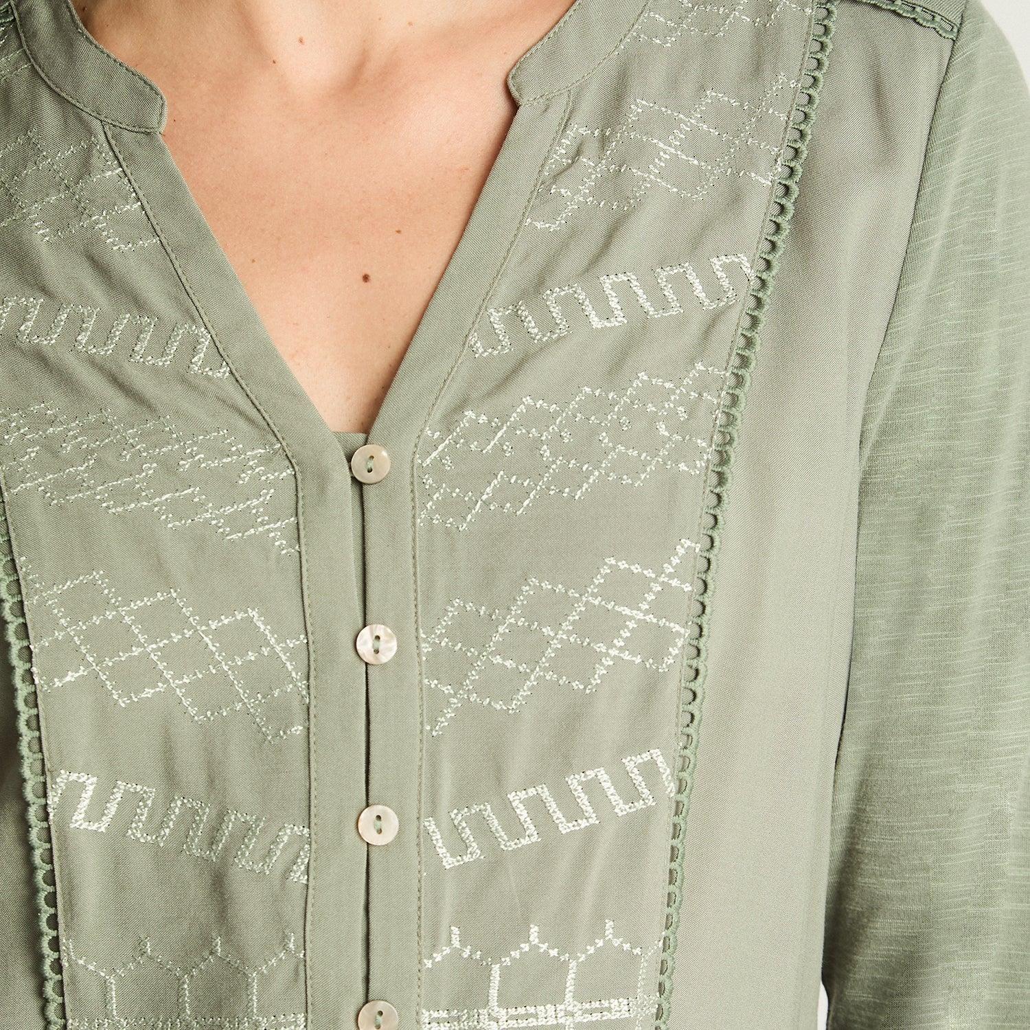 Polera Manga Larga Mix Fabric Verde-2