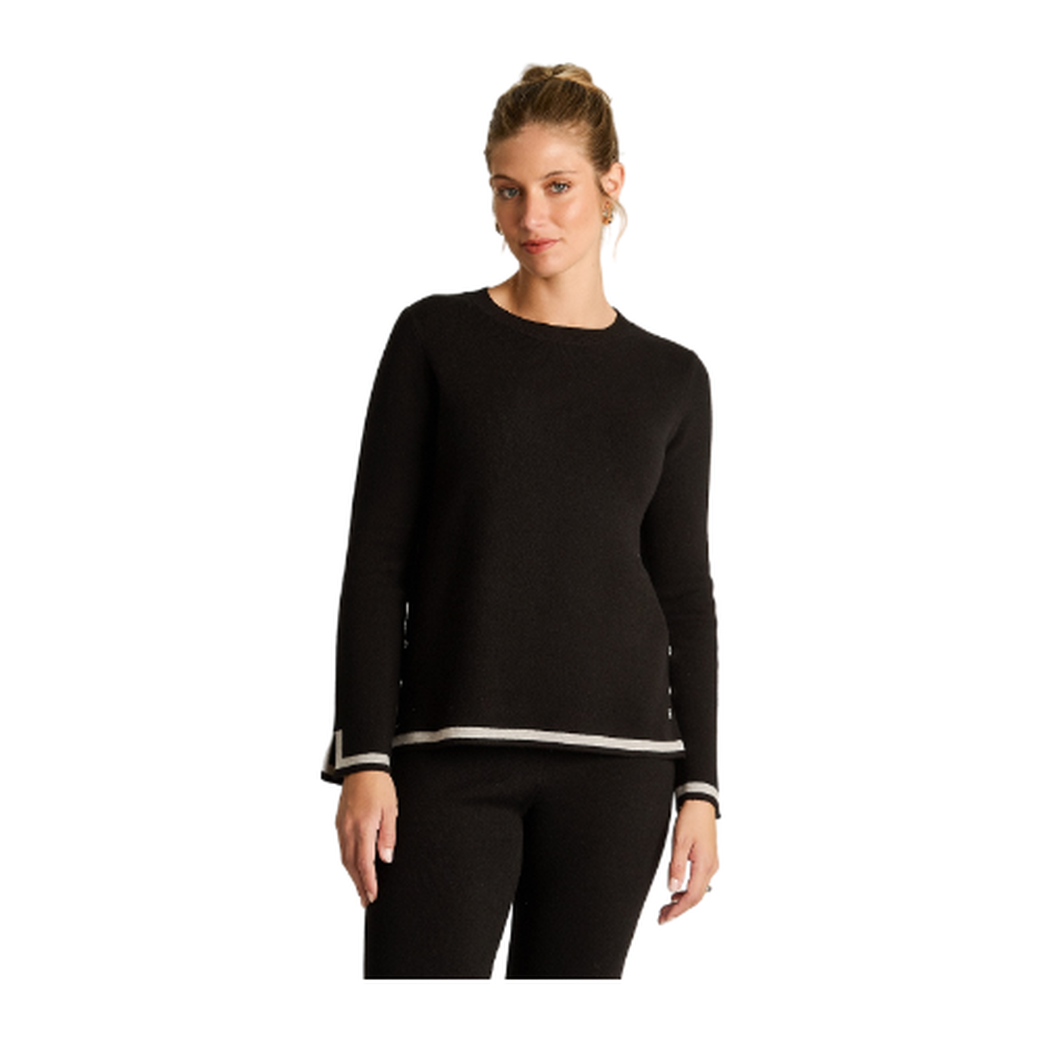 Sweater Negro con Detalle de Franja en Contraste en Tejido-0