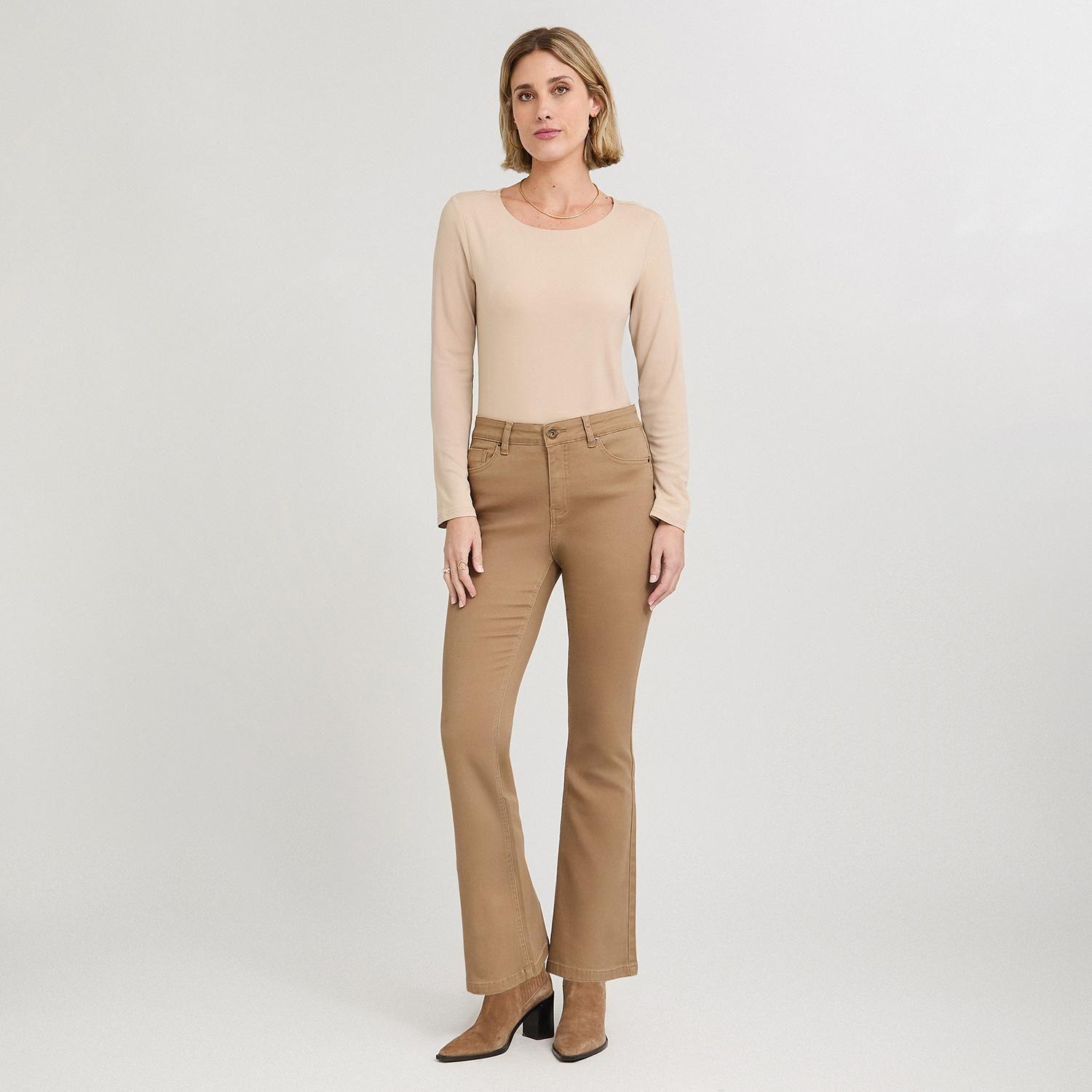 Jeans Flare un Botón Beige-3