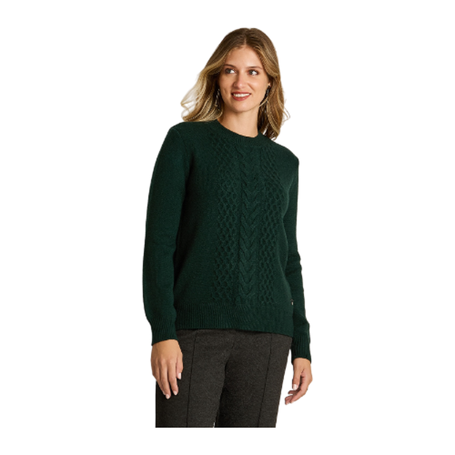 Sweater Verde con Trenzado en Relieve en Tejido-0