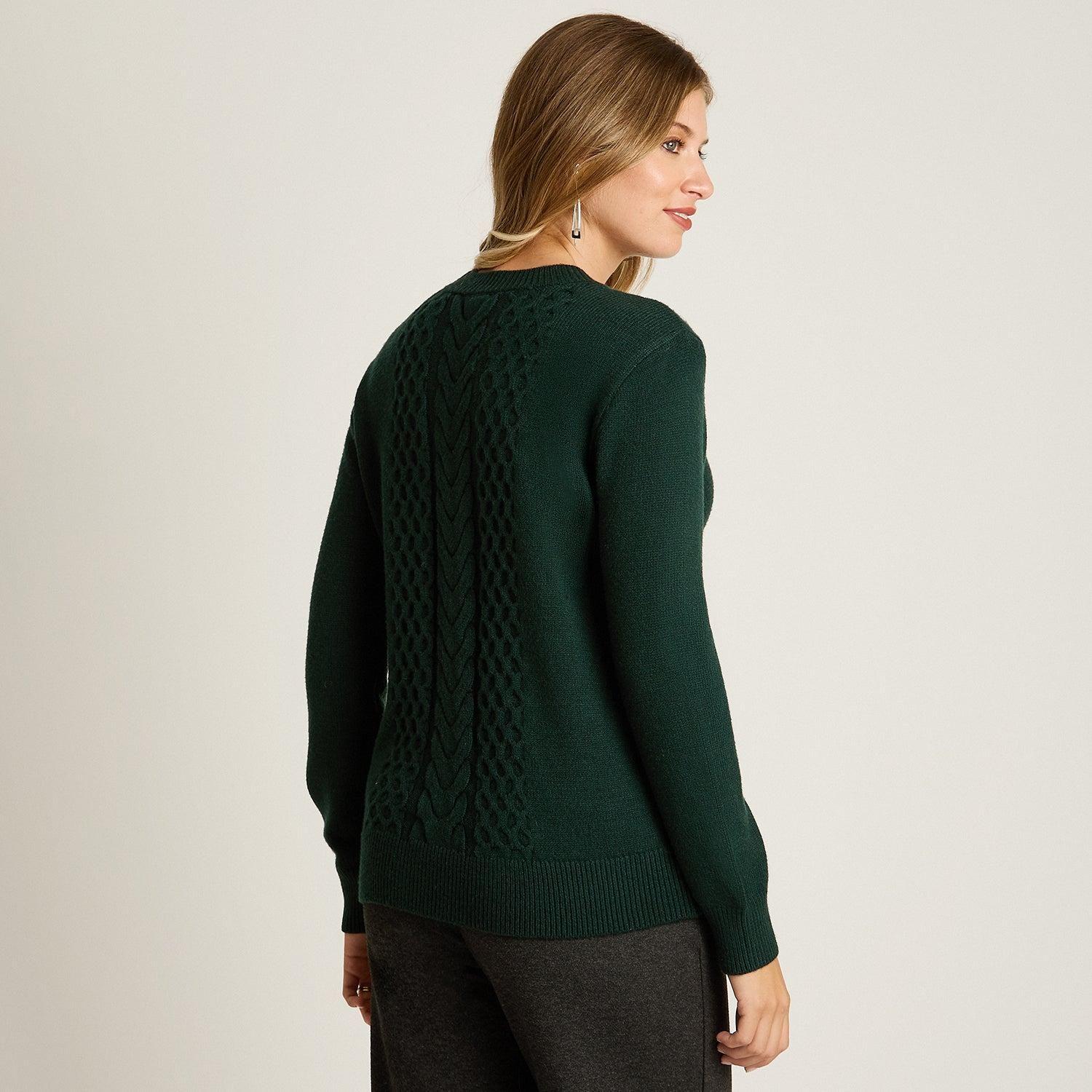 Sweater Verde con Trenzado en Relieve en Tejido-1