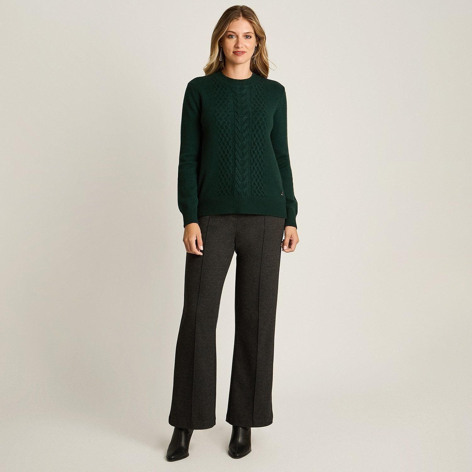 Sweater Verde con Trenzado en Relieve en Tejido-3