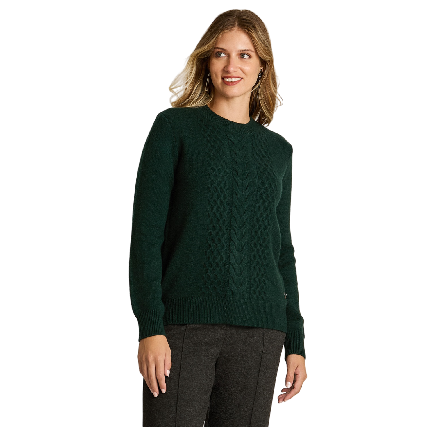 Sweater Verde con Trenzado en Relieve en Tejido-0