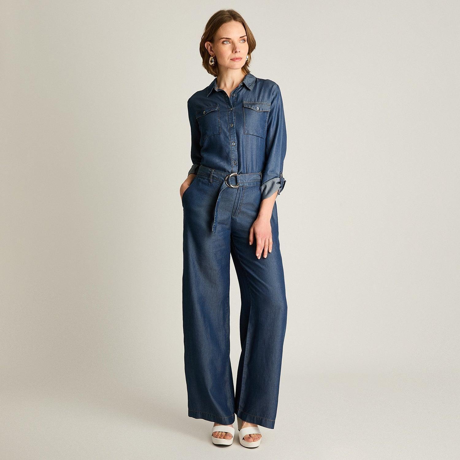 Pantalon Azul Recto con Lazo-3