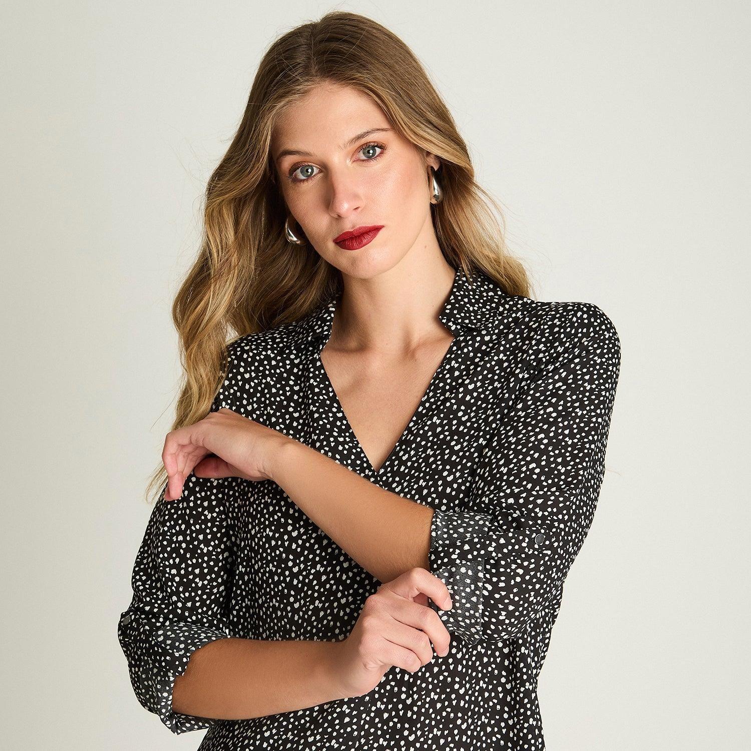Blusa Manga Larga Satin Cuello Camisero Negro-2
