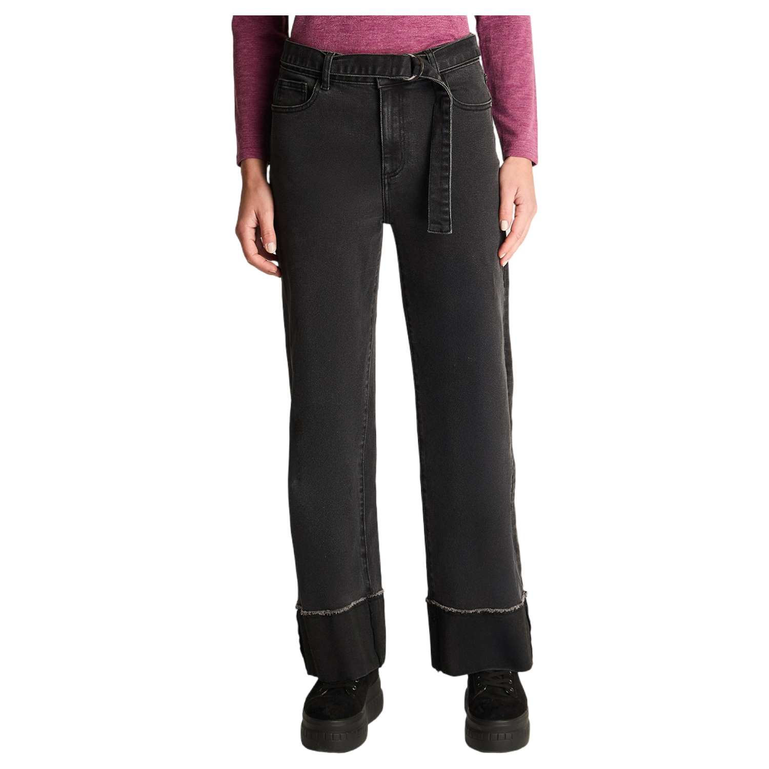 Pantalón Wide Leg Con Cinturón Gris Oscuro-4