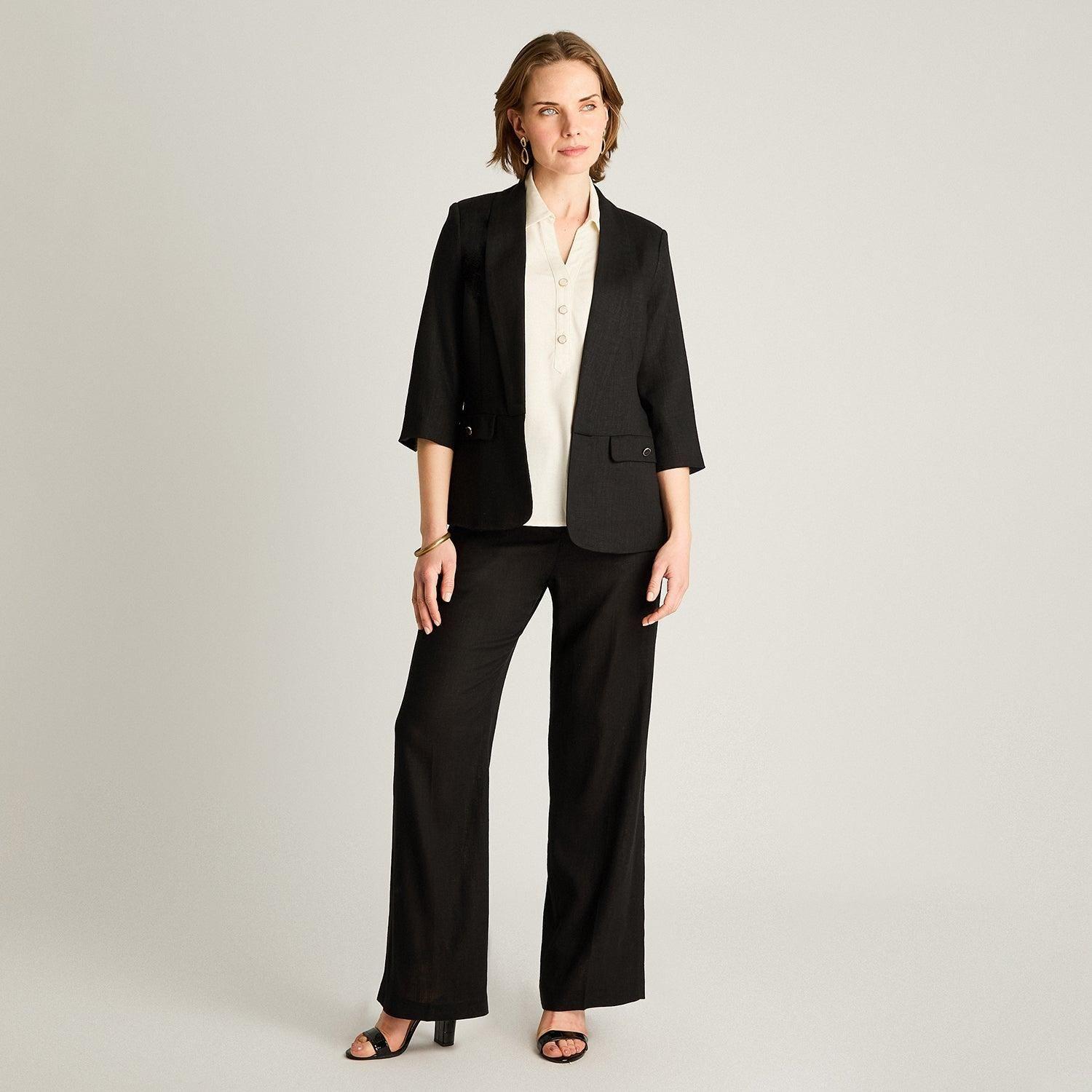 Blazer Negro Manga 3/4 Lino-3