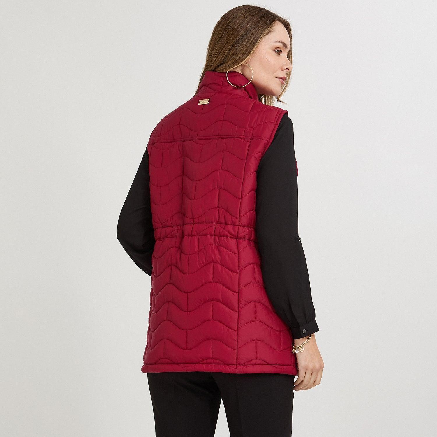 Parka sin mangas larga roja con ajustador de cintura-2