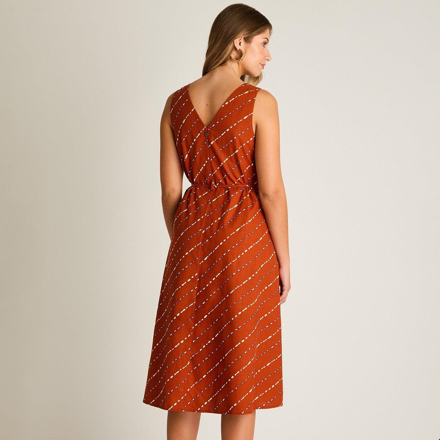 Vestido Midi Terracota No Elasticado Sin Forro Calce Holgado-1