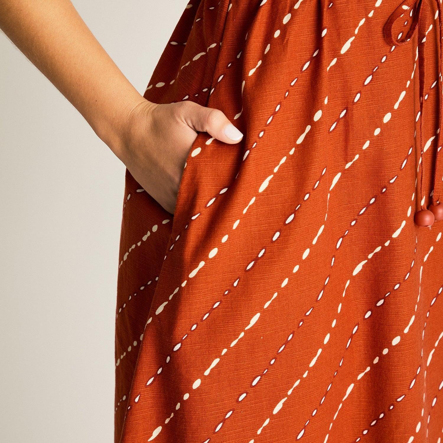 Vestido Midi Terracota No Elasticado Sin Forro Calce Holgado-2