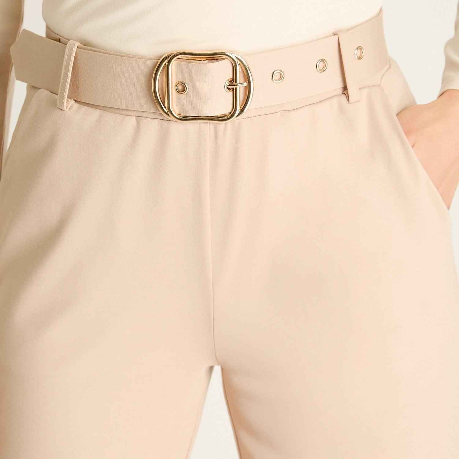 Pantalón Formal Beige Corte Recto con Cinturón-2